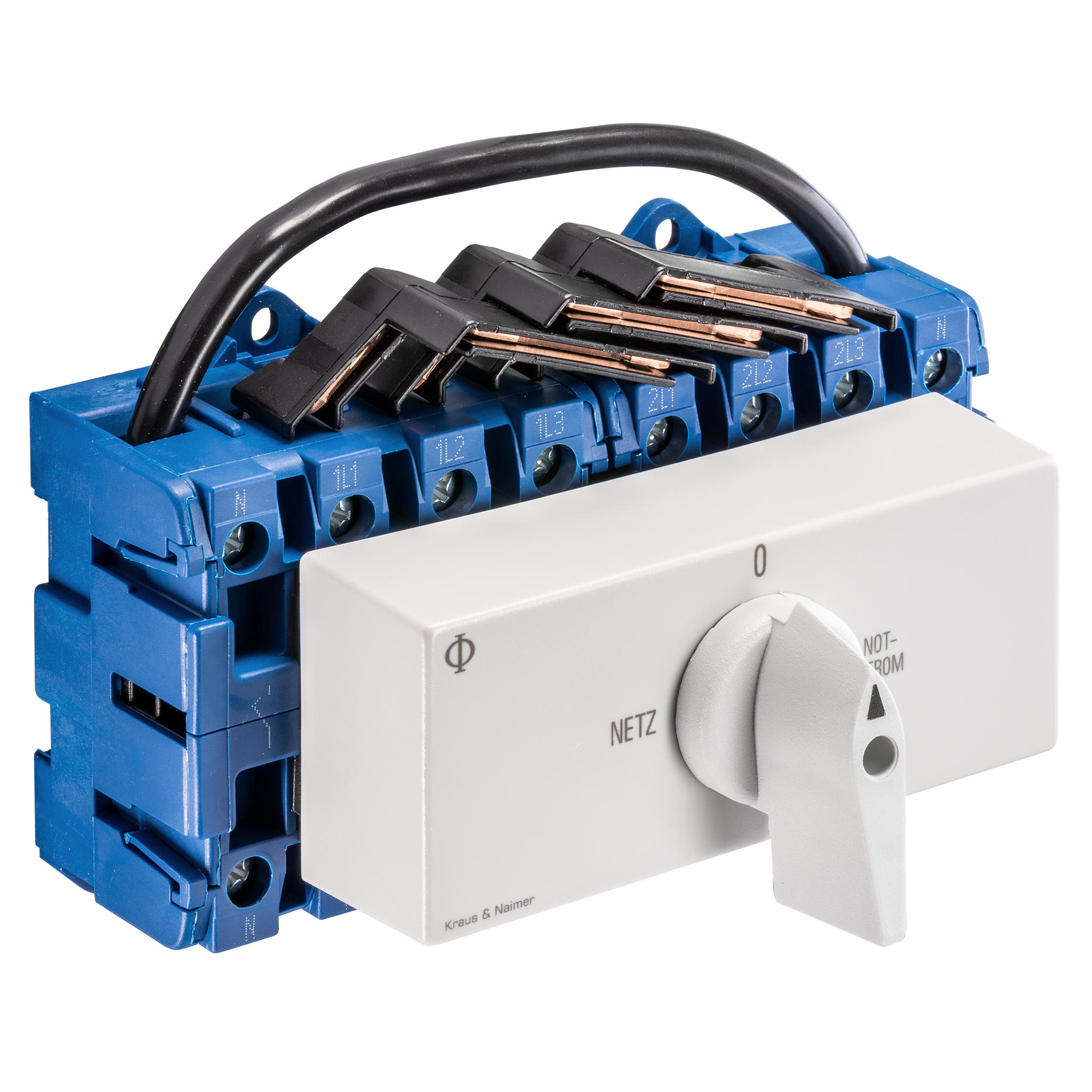 Changeover switch w. OFF; 4-pole; NETZ-0-NOTSTROM; Base mounting/DIN rail mounting