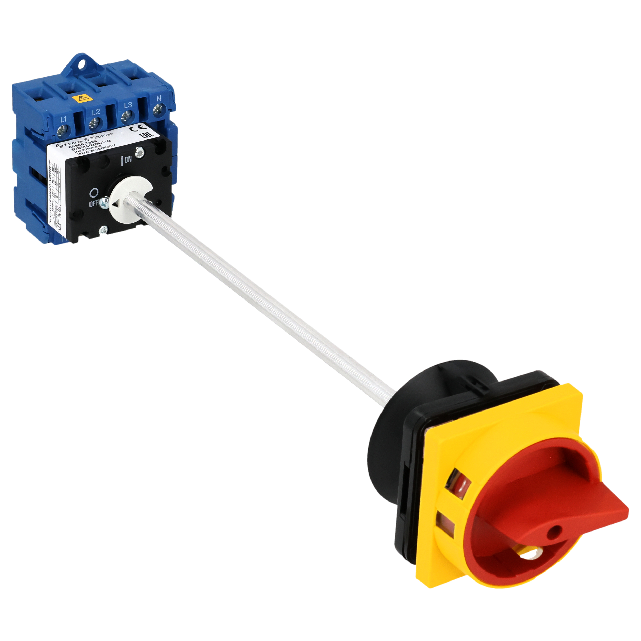 Hauptschalter; Ausschalter; 4-polig; 0-I; Verteilereinbau/Reiheneinbau; Sperrvorrichtung; rot; Türkupplung; Achsverlängerung