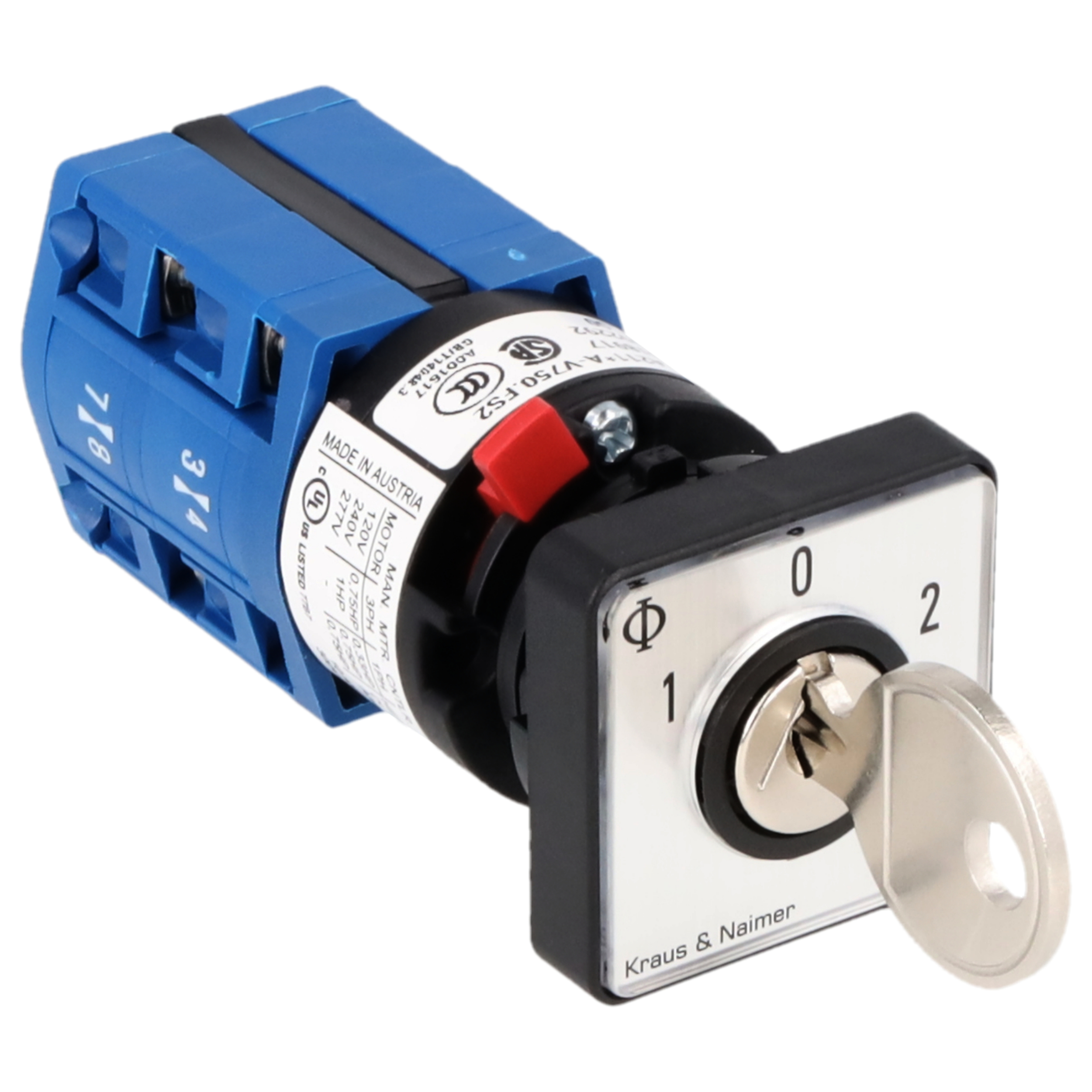 Key switch; Changeover switch w. OFF; 2-pole; 1-0-2; single hole mounting; Key-Lock Device
