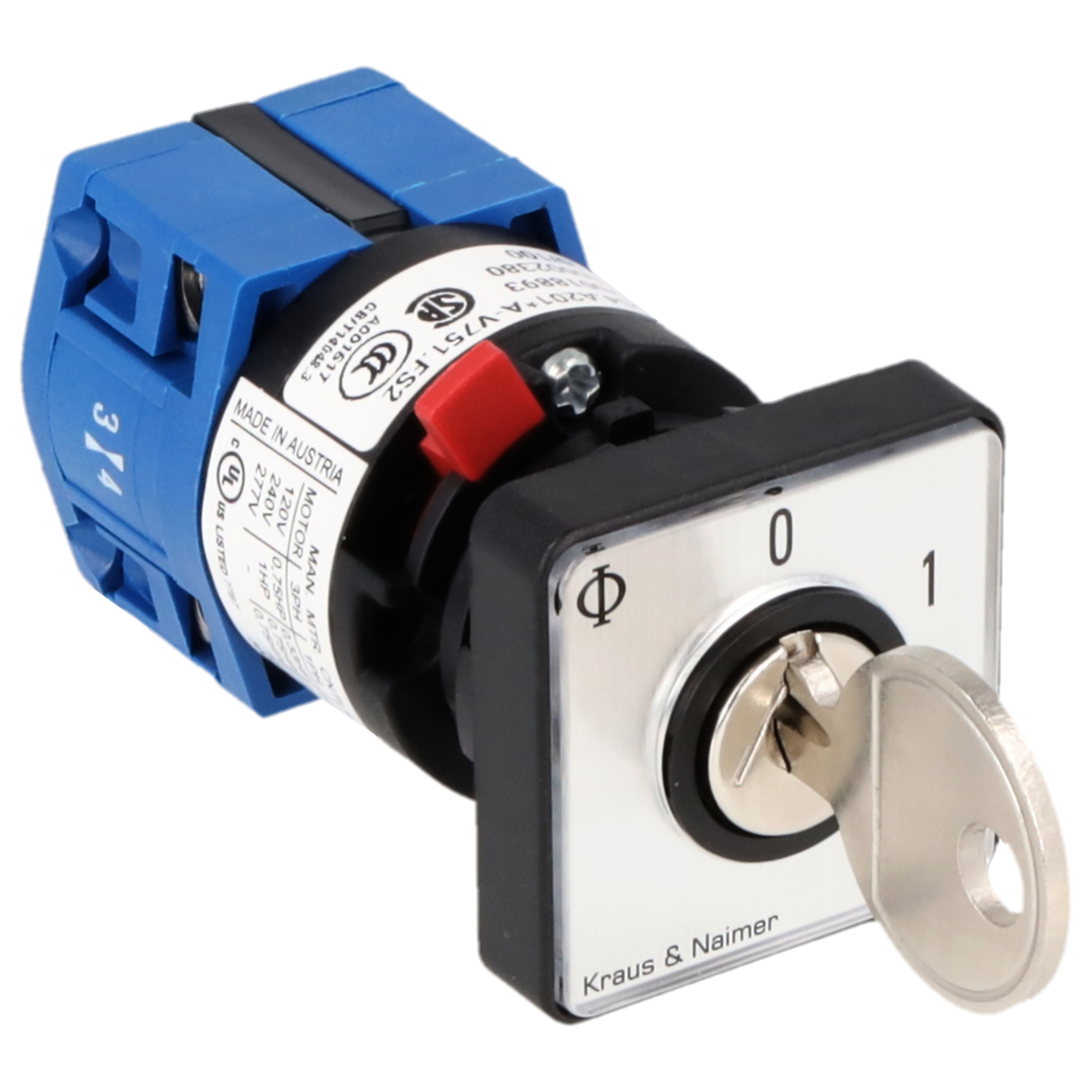 Schlüsselschalter; Ausschalter; 2-polig; 0-1; Zentralbefestigung; Schlüsseleinrichtung