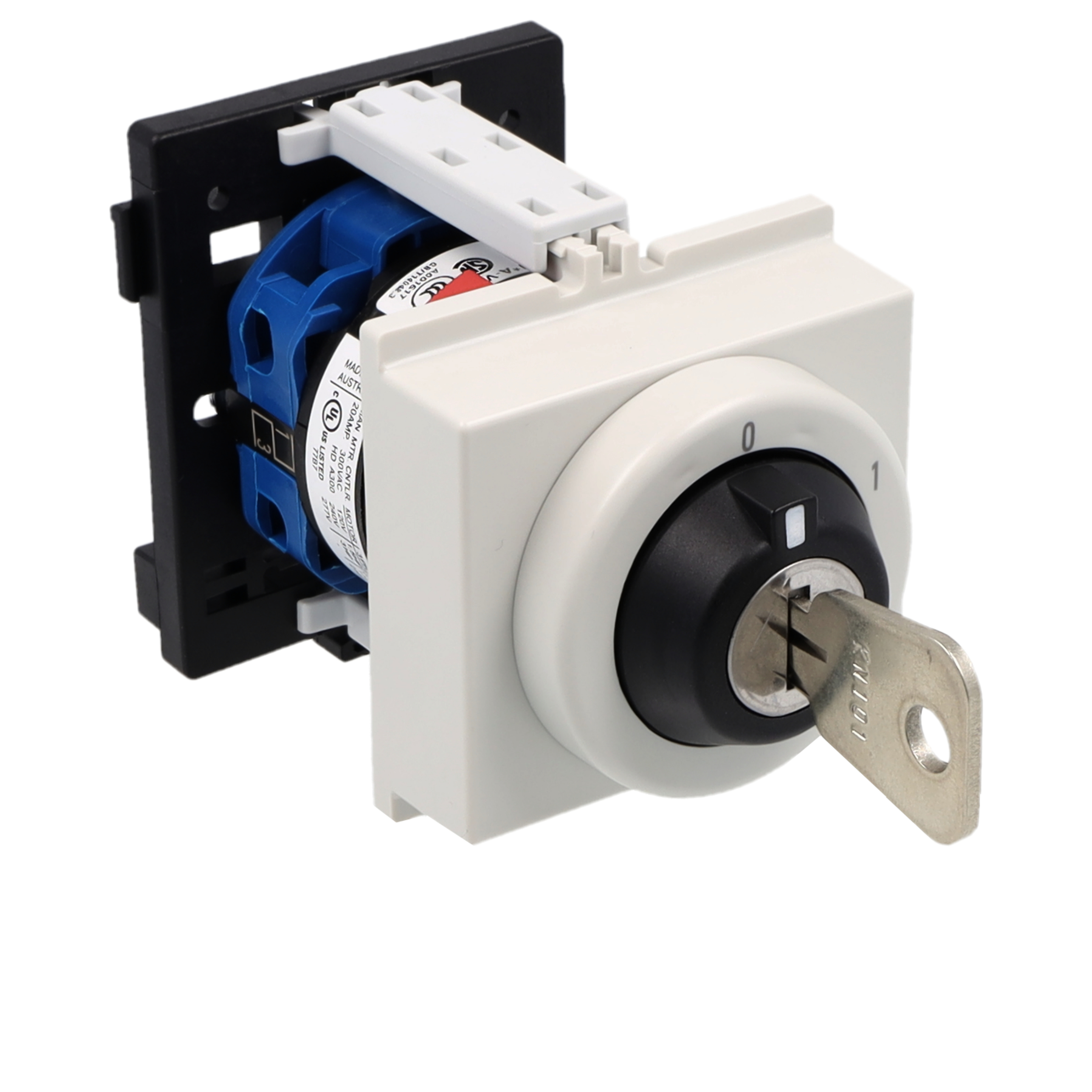 Schlüsselschalter; Ausschalter; 2-polig; 0-1; Reiheneinbau; Schlüsseleinrichtung