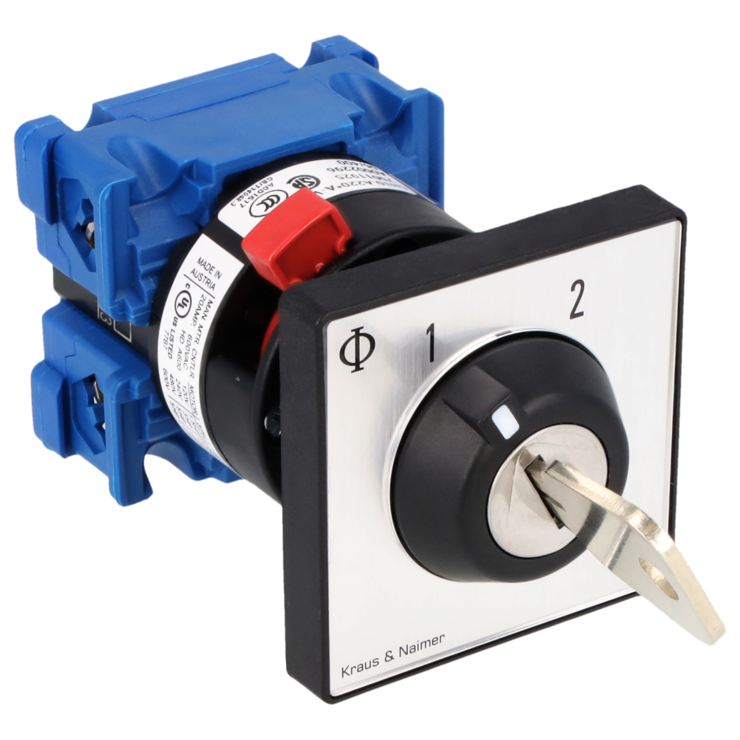 Key switch; Changeover switch w/o OFF; 1-pole; 1-2; single hole mounting; Key-Lock Device