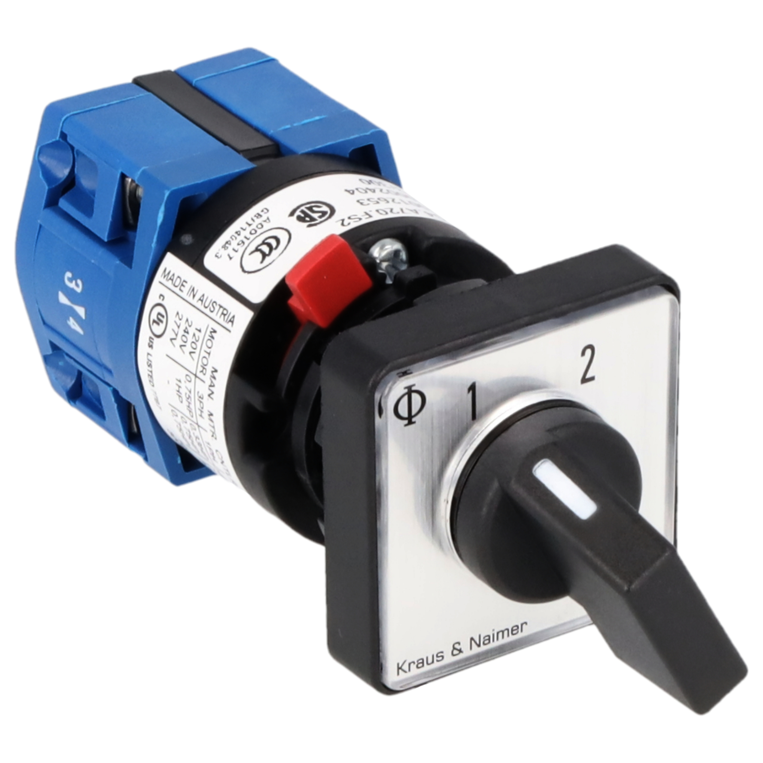 Changeover switch w/o OFF, isol. cont.; 1-pole; 1-2; single hole mounting