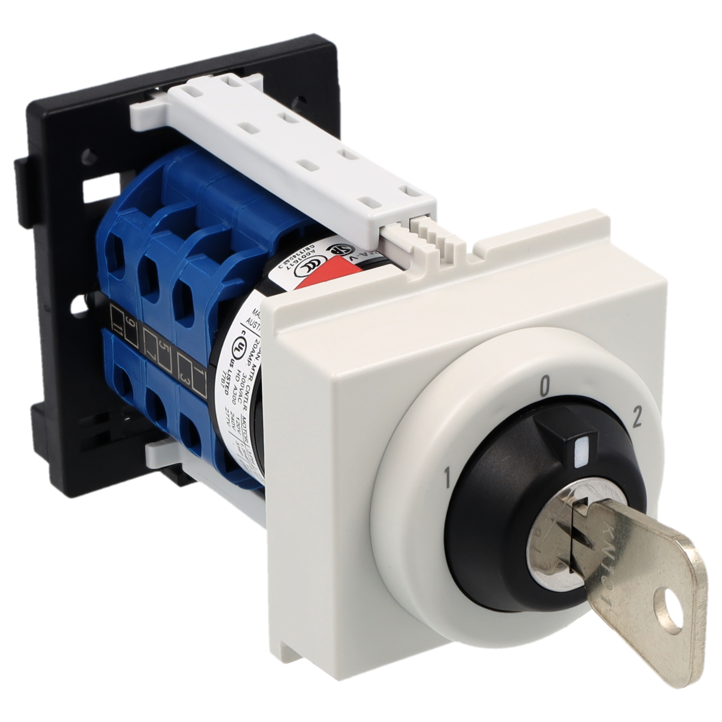 Key switch; Changeover switch w. OFF, SR; 3-pole; 1-0-1; DIN rail mounting; Key-Lock Device