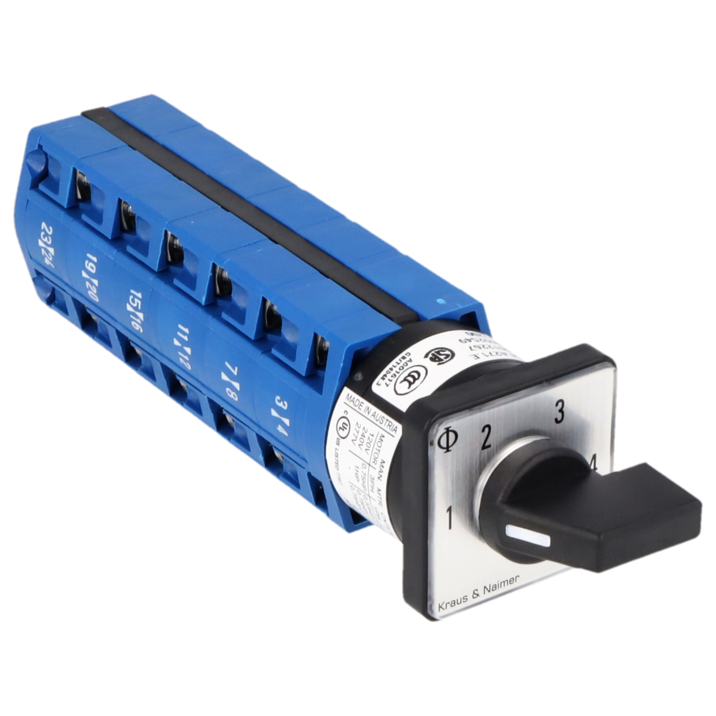 Stufenschalter 1-4; 3-polig; 1-2-3-4; Fronteinbau 2-Loch