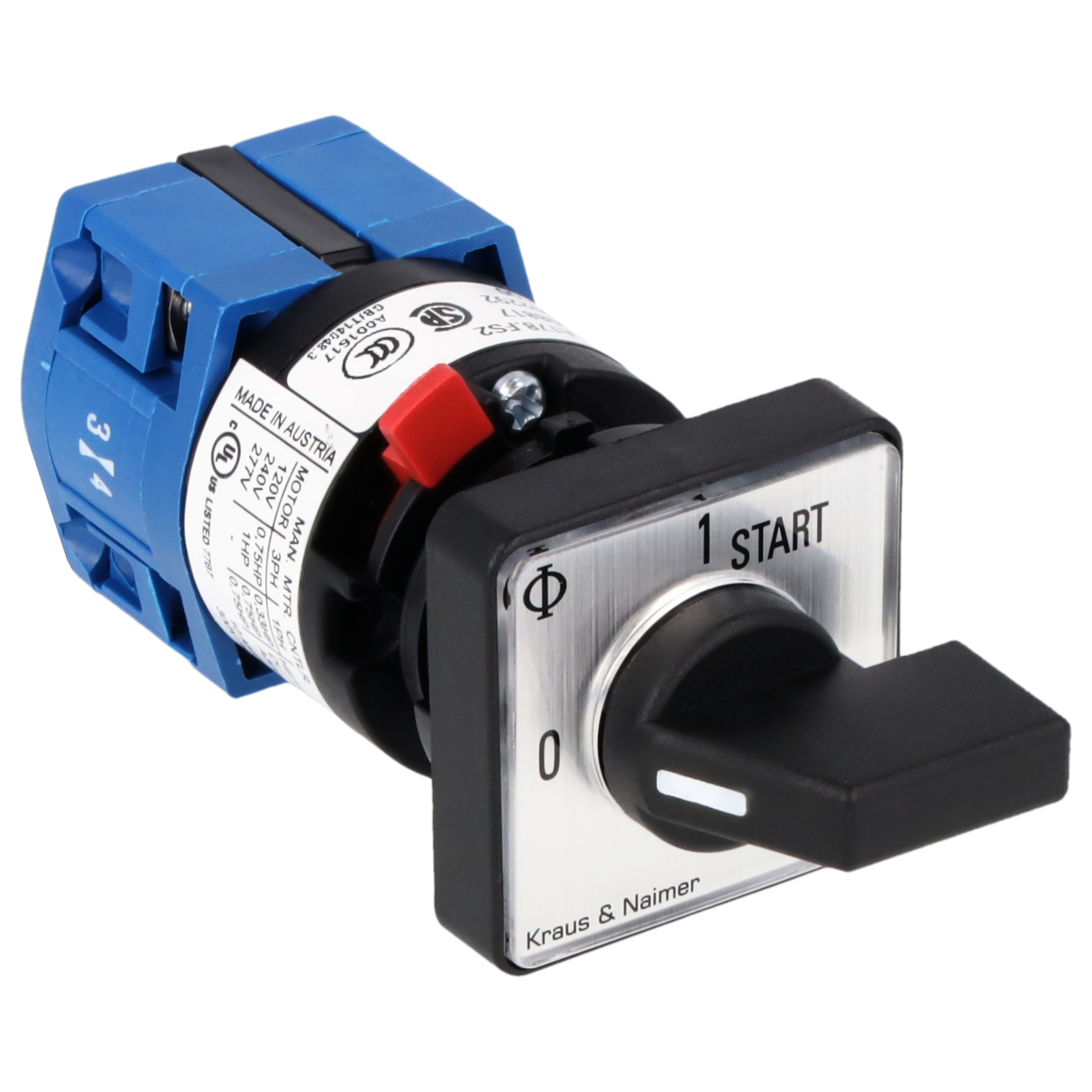 Ein-Aus-Schalter, galv.getr.; 0-1-START; Zentralbefestigung