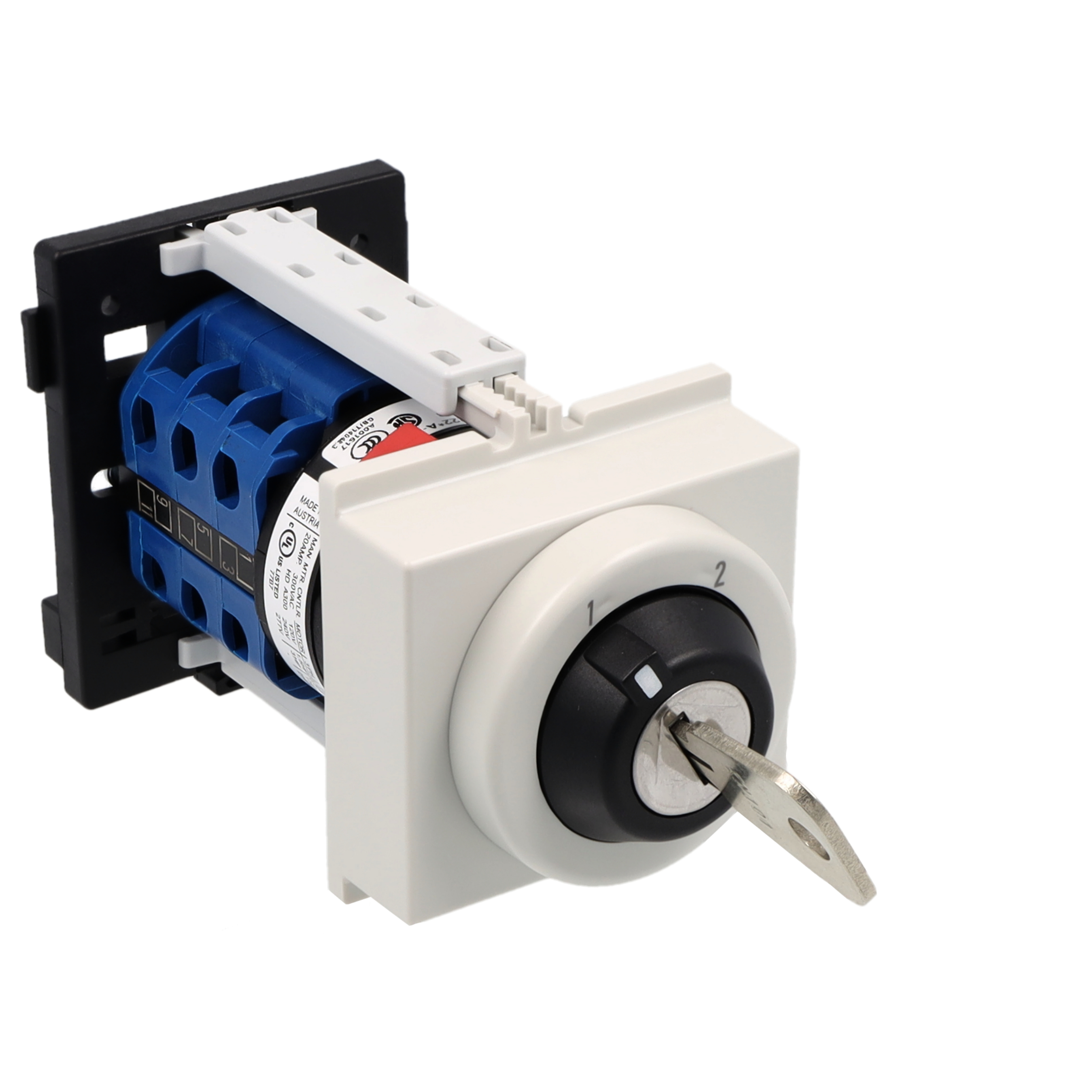 Key switch; Changeover switch w/o OFF; 3-pole; 1-2; DIN rail mounting; Key-Lock Device