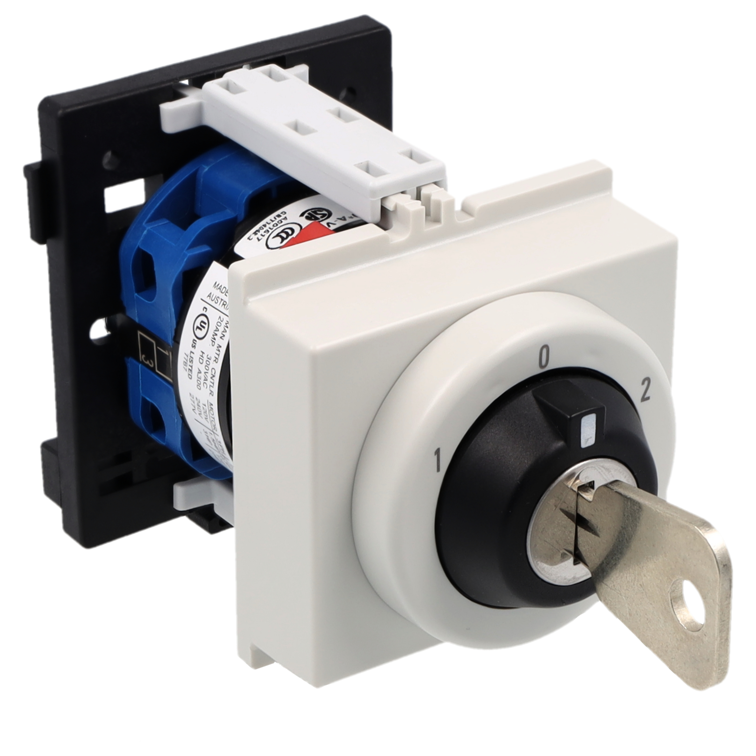 Key switch; Changeover switch w. OFF; 1-pole; 1-0-2; DIN rail mounting; Key-Lock Device
