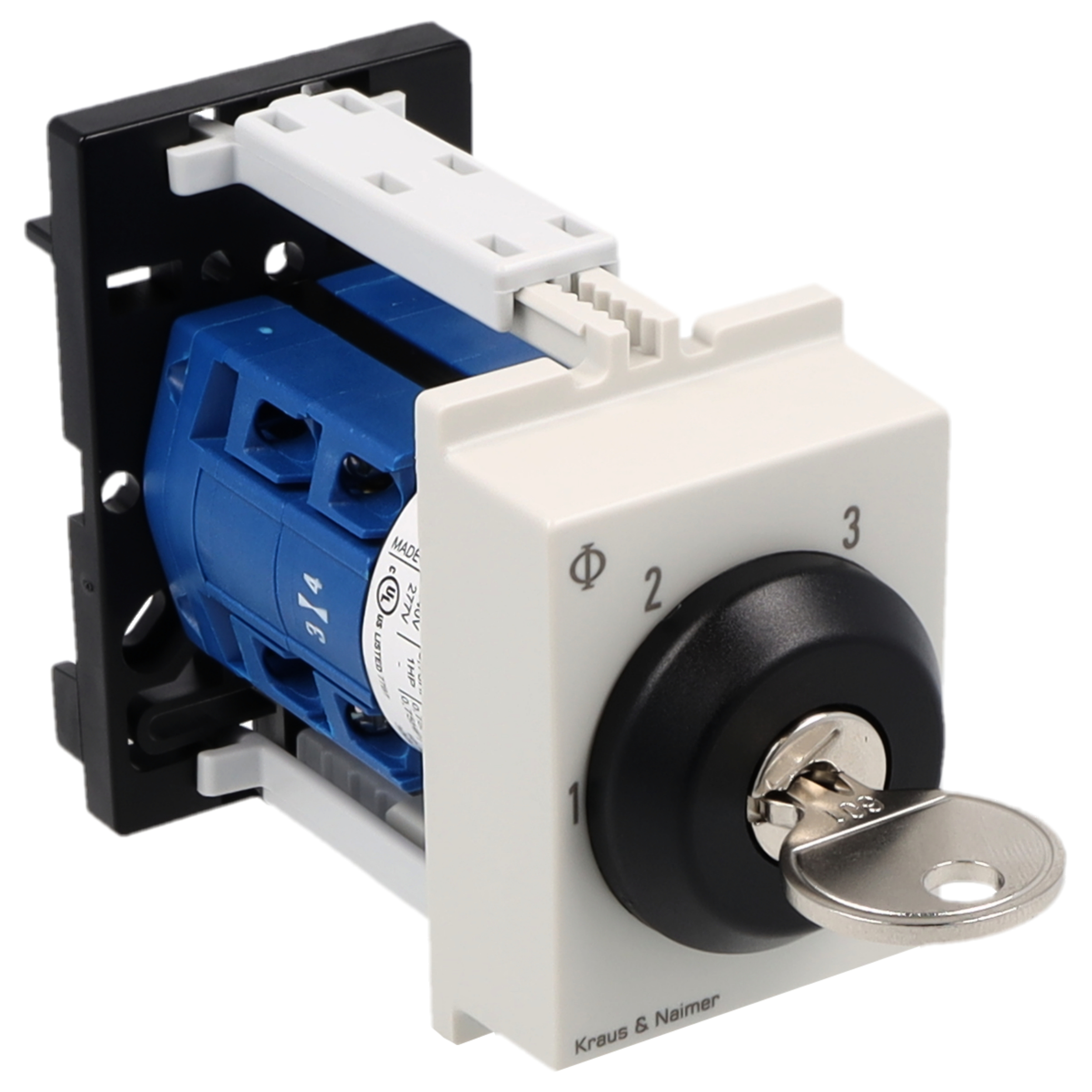 Key switch; Multi-step switch 1-3; 1-pole; 1-2-3; DIN rail mounting; Key-Lock Device