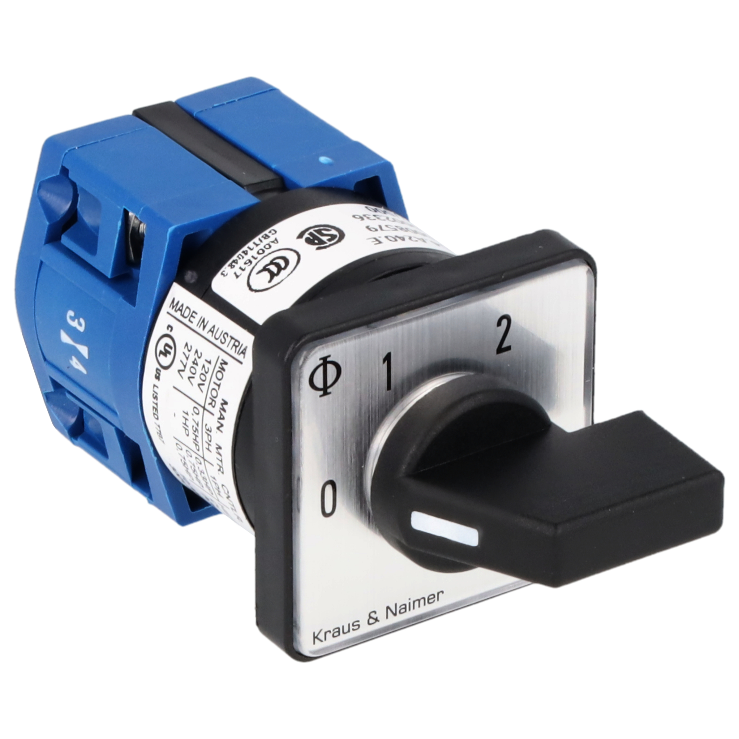 Stufenschalter 0-2; 1-polig; 0-1-2; Fronteinbau 2-Loch