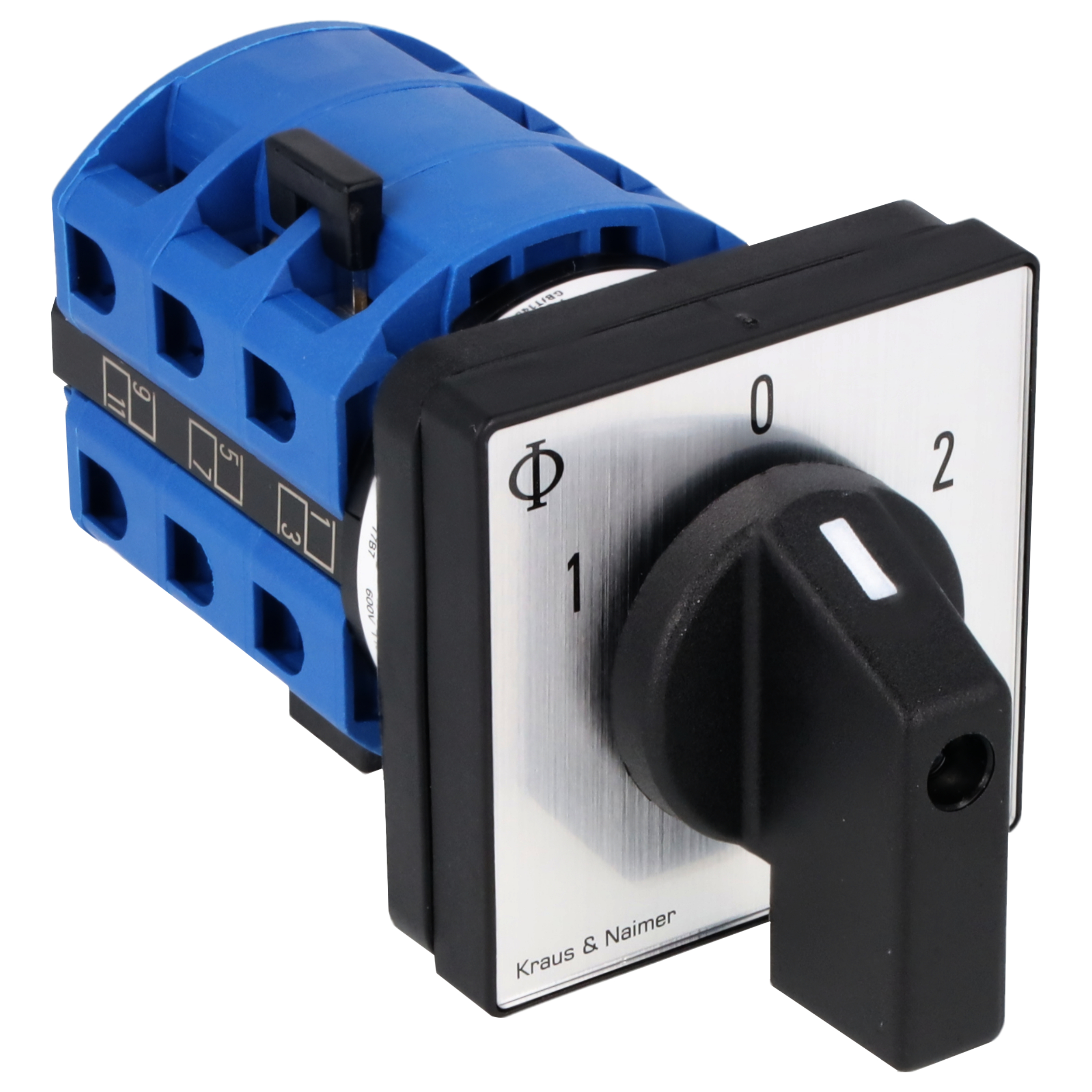 Wendeumschalter; 3-polig; 1-0-2; Fronteinbau 4-Loch