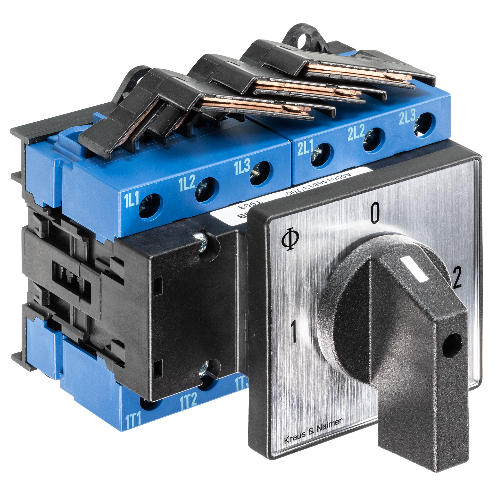 Changeover switch w. OFF; 3-pole; 1-0-2; Base mounting/DIN rail mounting; Shaft Extension