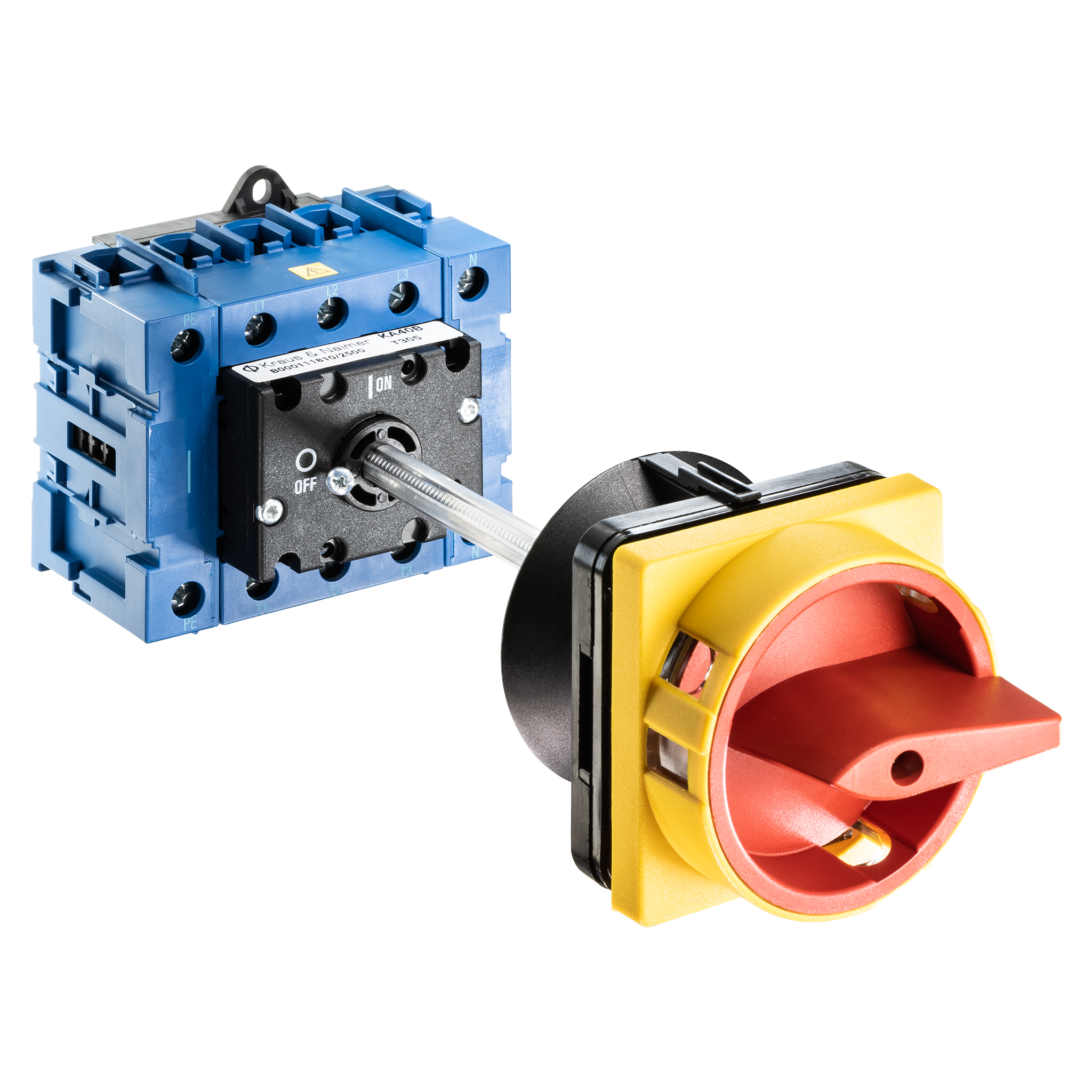 Main switch; ON/OFF switch; 4-pole; 0-I; Base mounting/DIN rail mounting; Padlock Device; red; Door Clutch