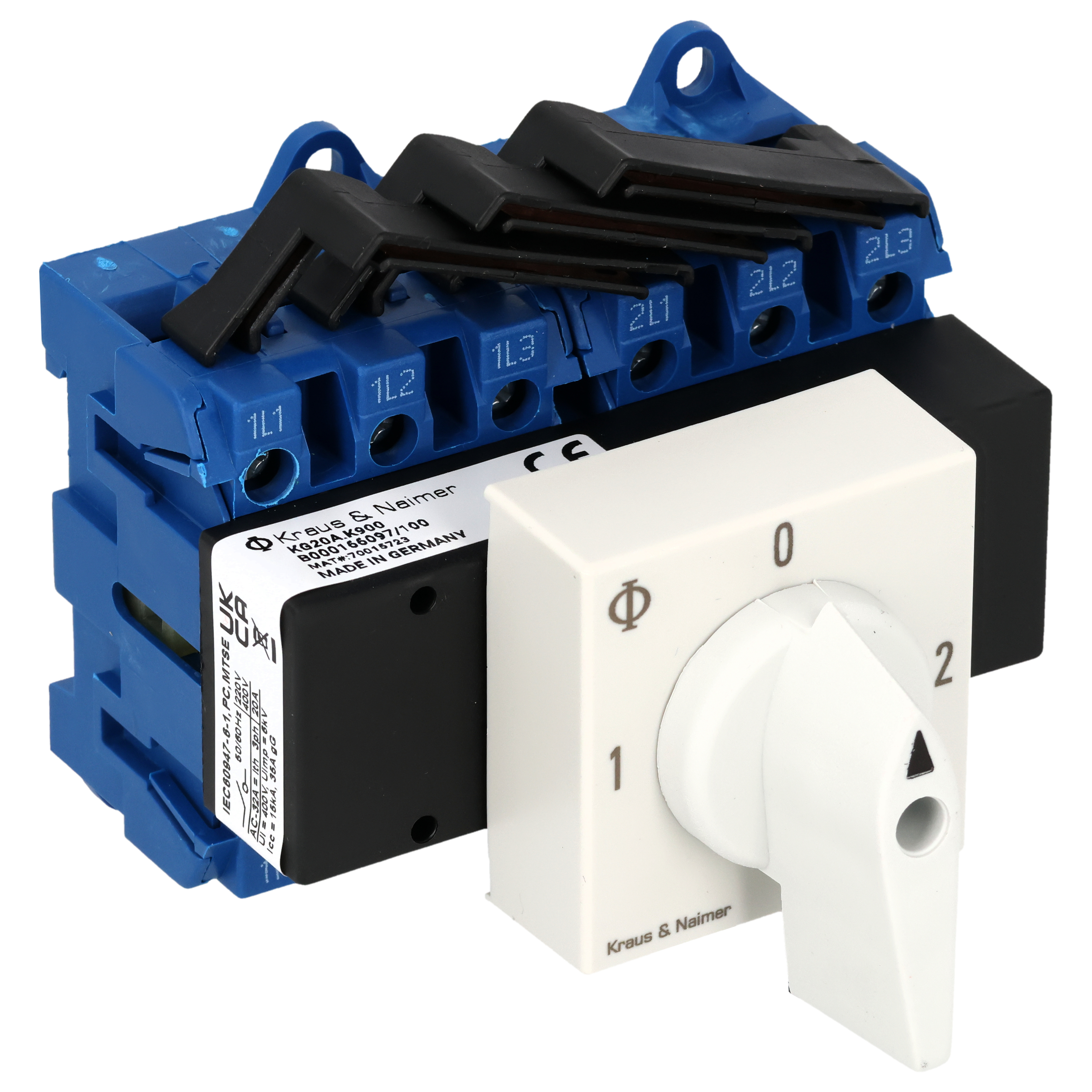 Changeover switch w. OFF; 3-pole; 1-0-2; Base mounting/DIN rail mounting