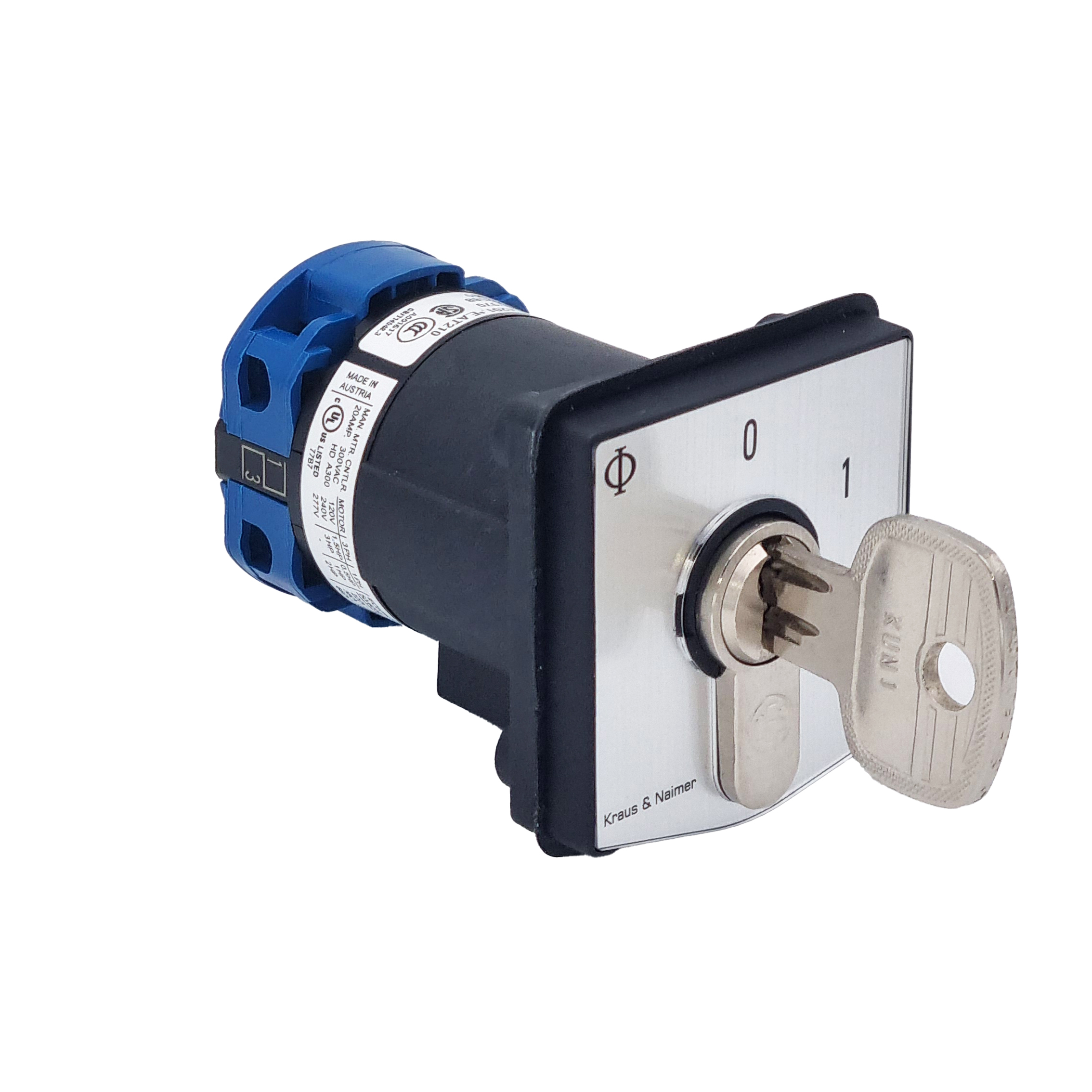 Key switch; ON/OFF switch; 2-pole; 0-1; Panel mounting 4-hole; Key-Lock Device