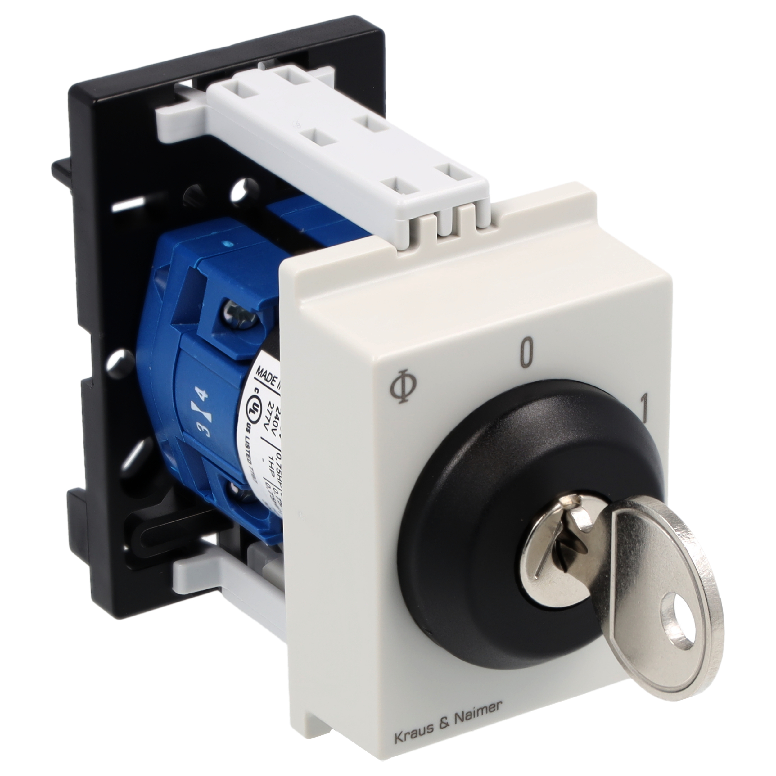Key switch; Changeover switch w/o OFF; 1-pole; 1-2; DIN rail mounting; Key-Lock Device