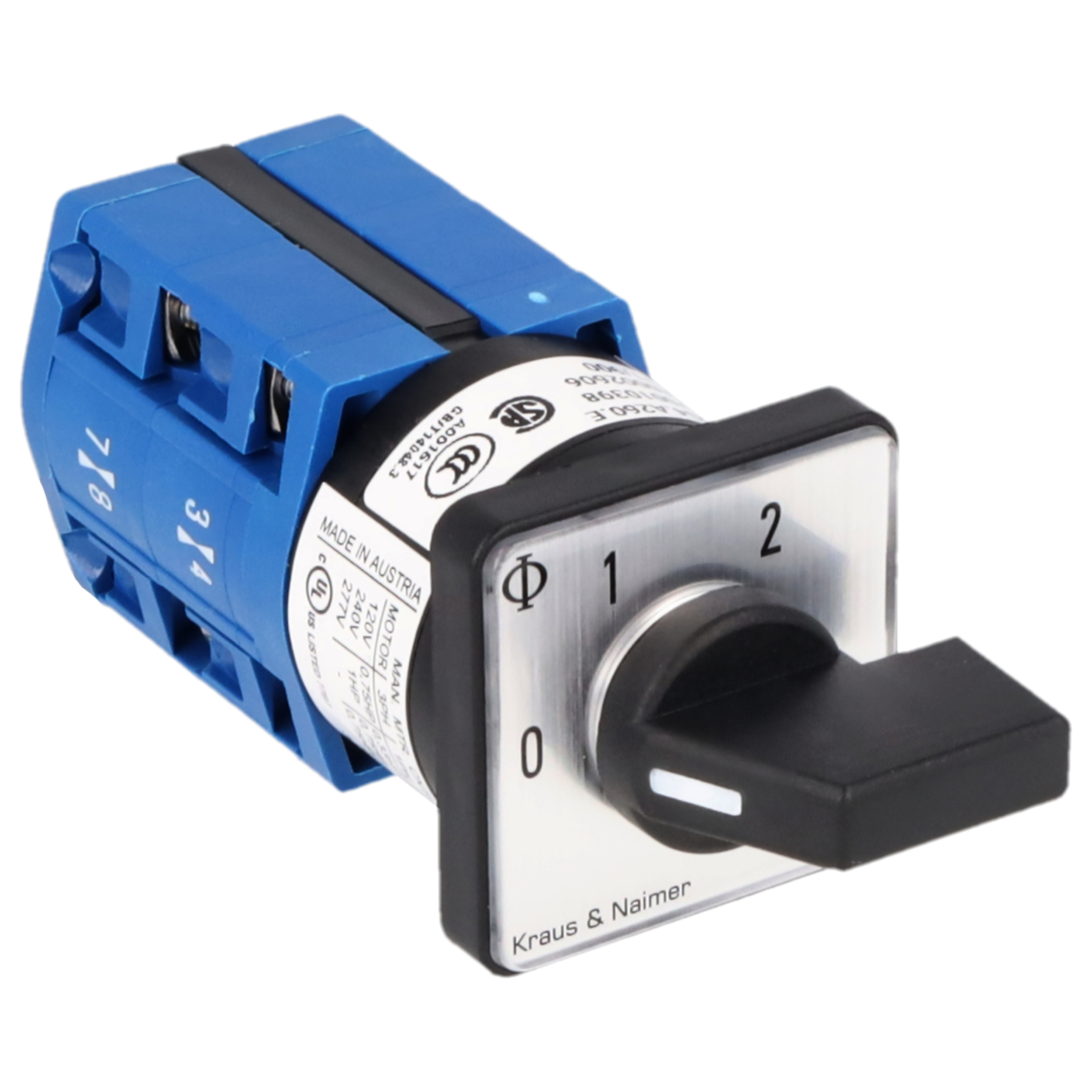 Stufenschalter 0-2; 2-polig; 0-1-2; Fronteinbau 2-Loch