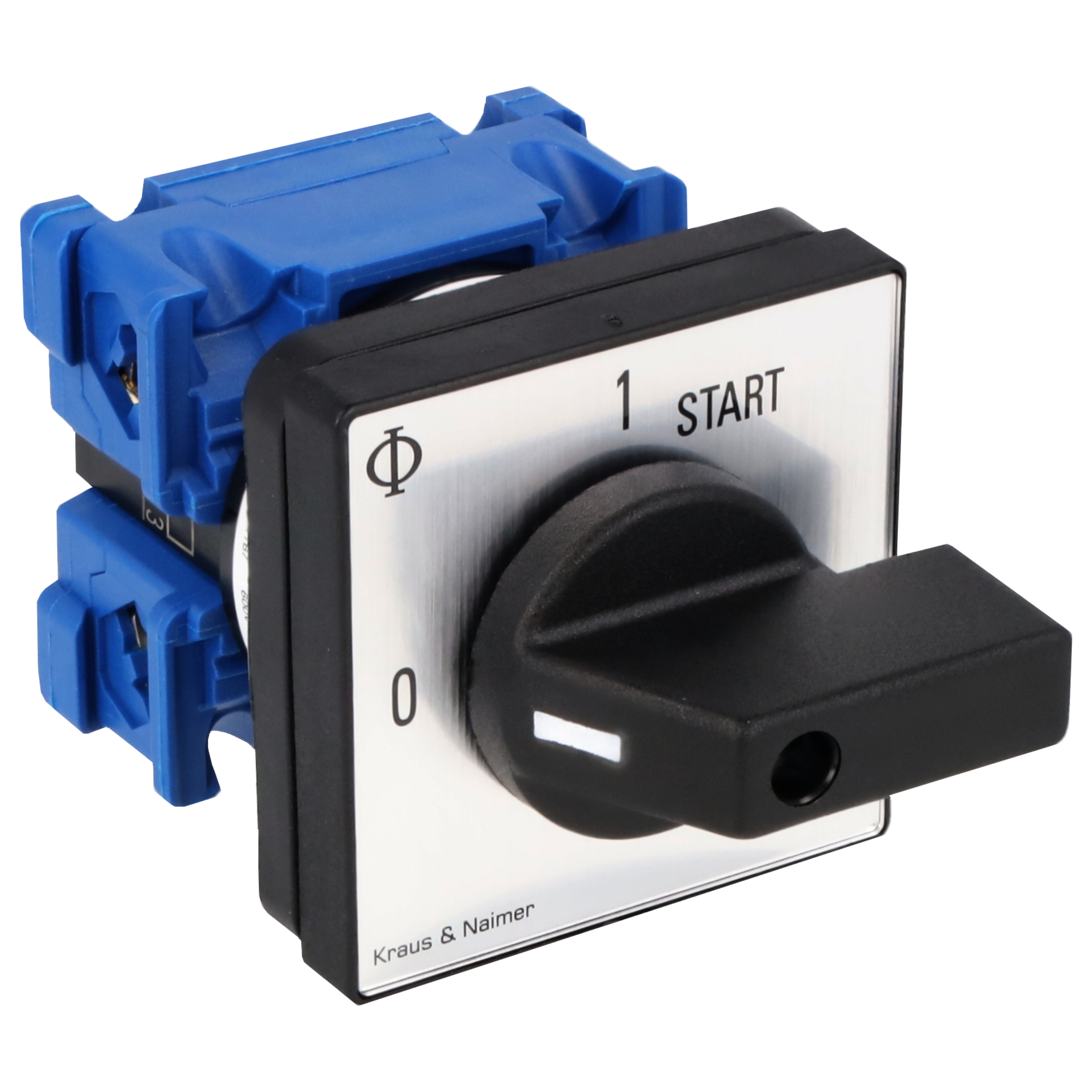 Ein-Aus-Schalter, galv.getr.; 0-1-START; Fronteinbau 4-Loch