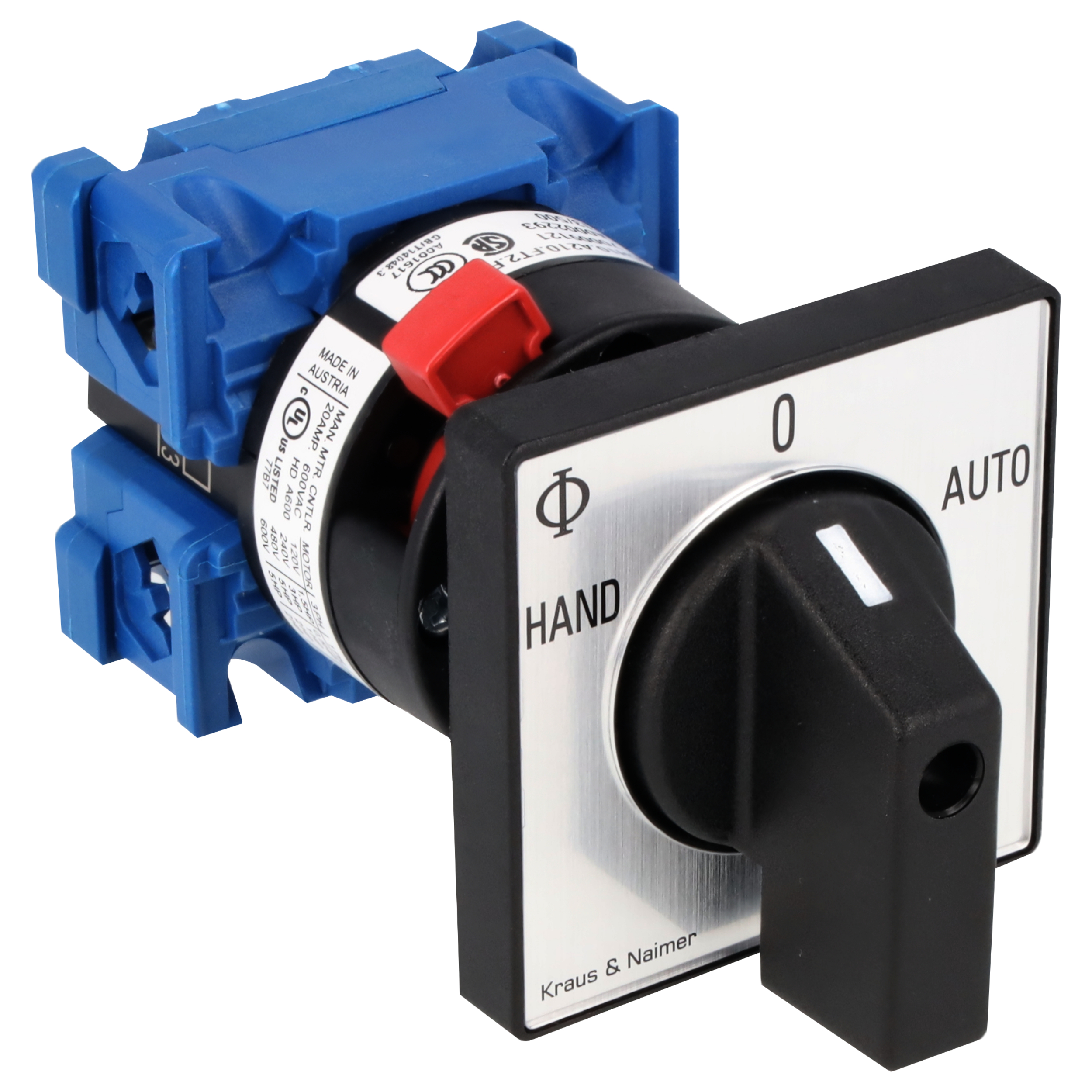Changeover switch w. OFF; 1-pole; HAND-0-AUTO; single hole mounting