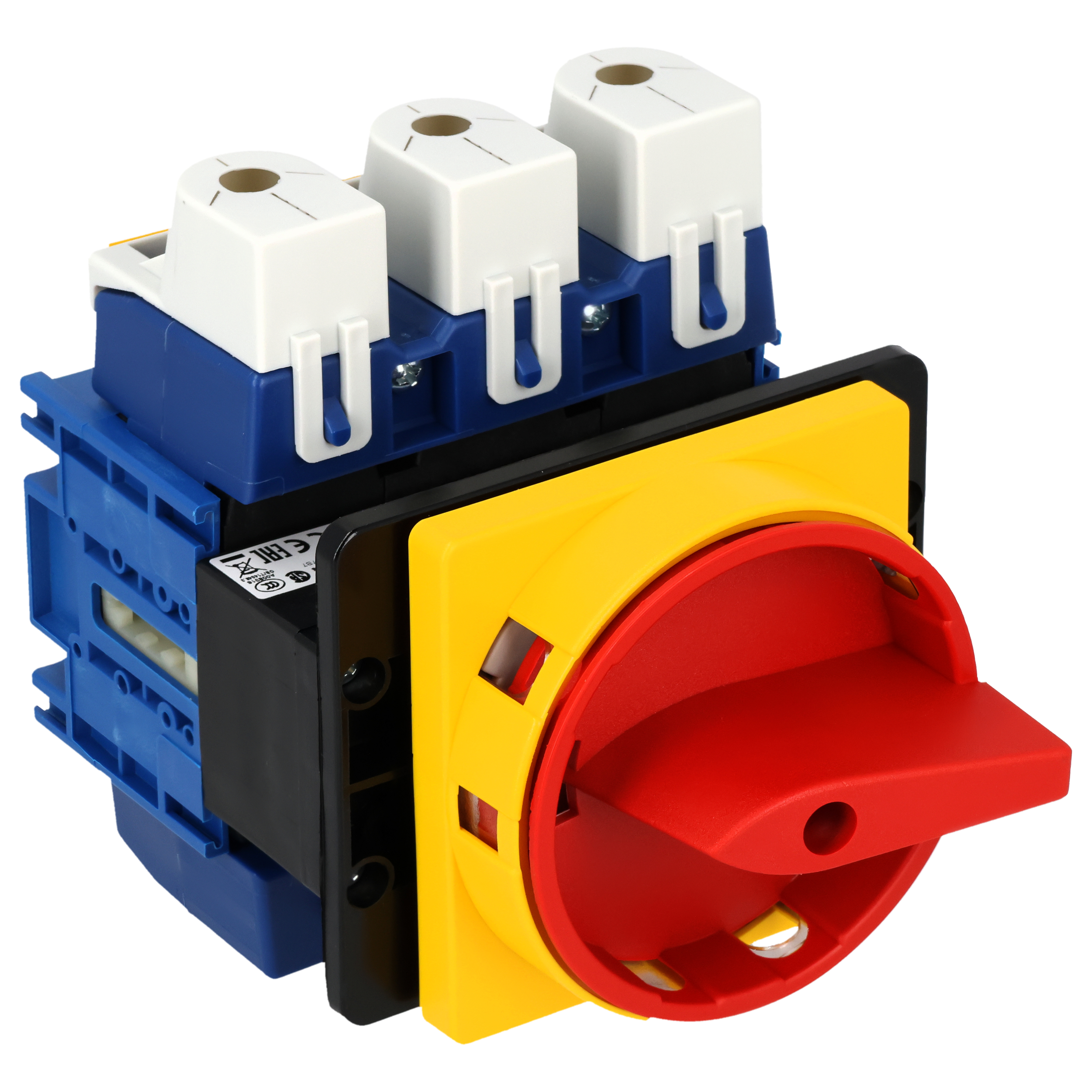 Hauptschalter; Ausschalter; 3-polig; 0-I; Fronteinbau 4-Loch; Sperrvorrichtung; rot; Klemmenabdeckung