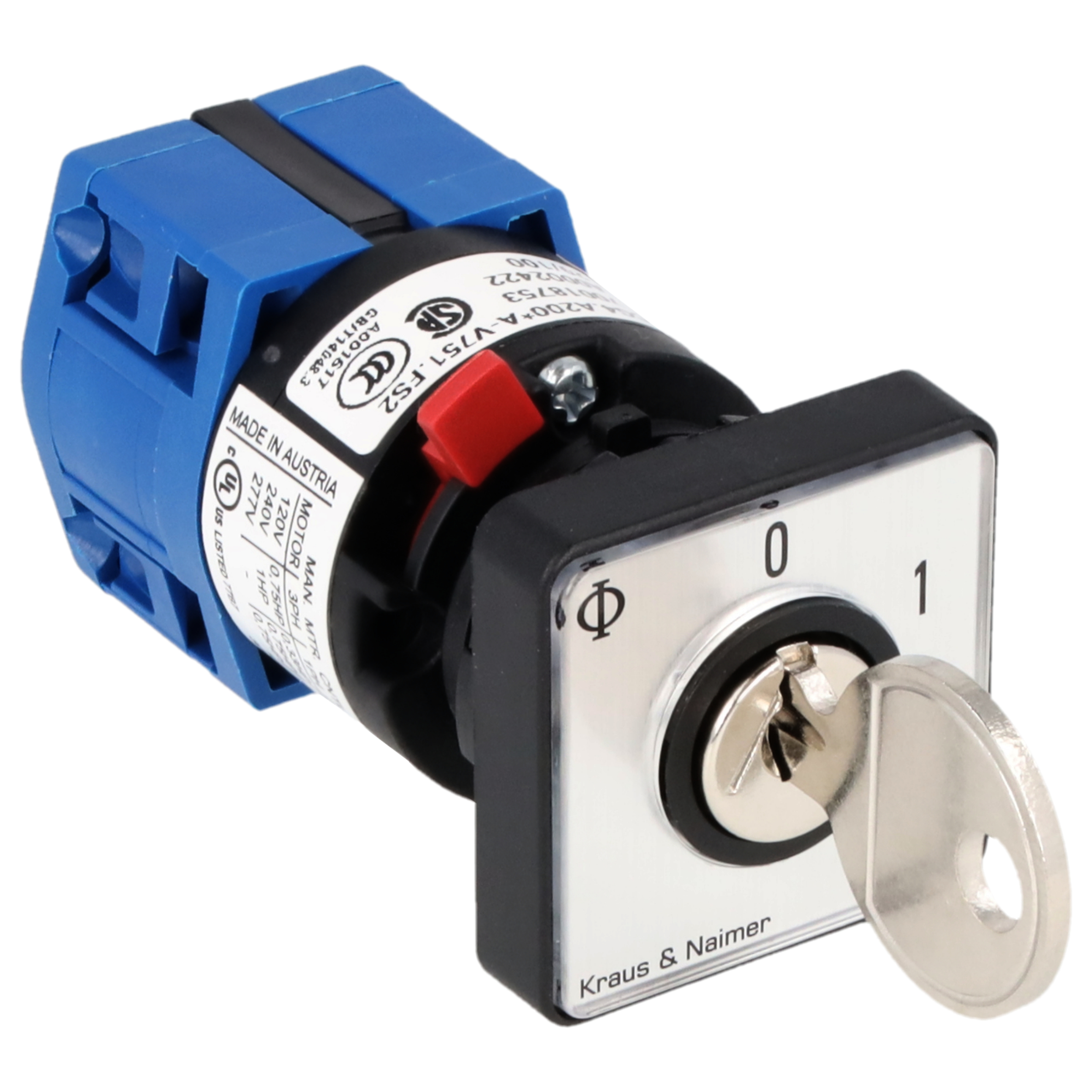 Schlüsselschalter; Ausschalter; 1-polig; 0-1; Zentralbefestigung; Schlüsseleinrichtung