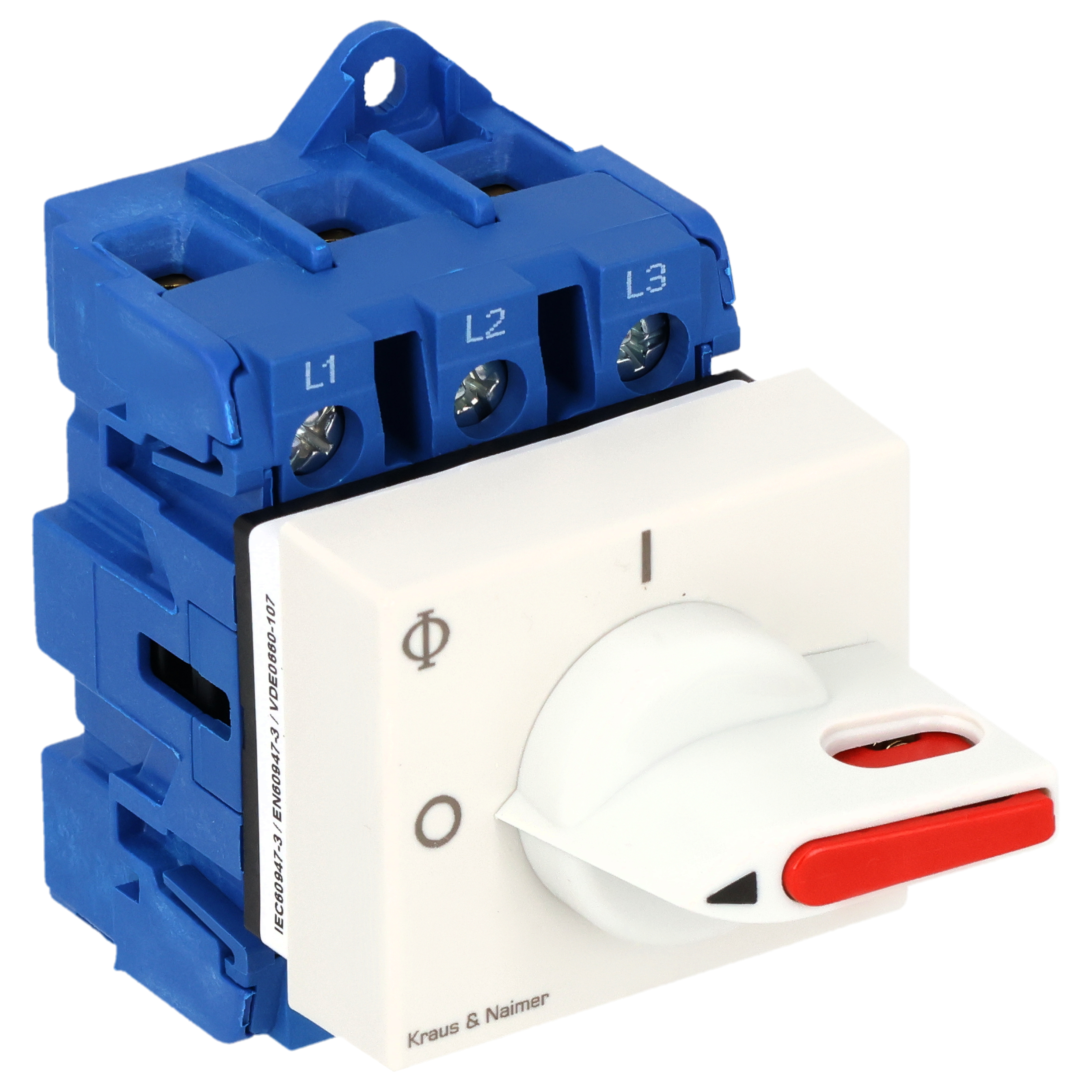 Main switch; ON/OFF switch; 3-pole; 0-I; Base mounting/DIN rail mounting; Padlock Device; electric gray, locking bar flag red