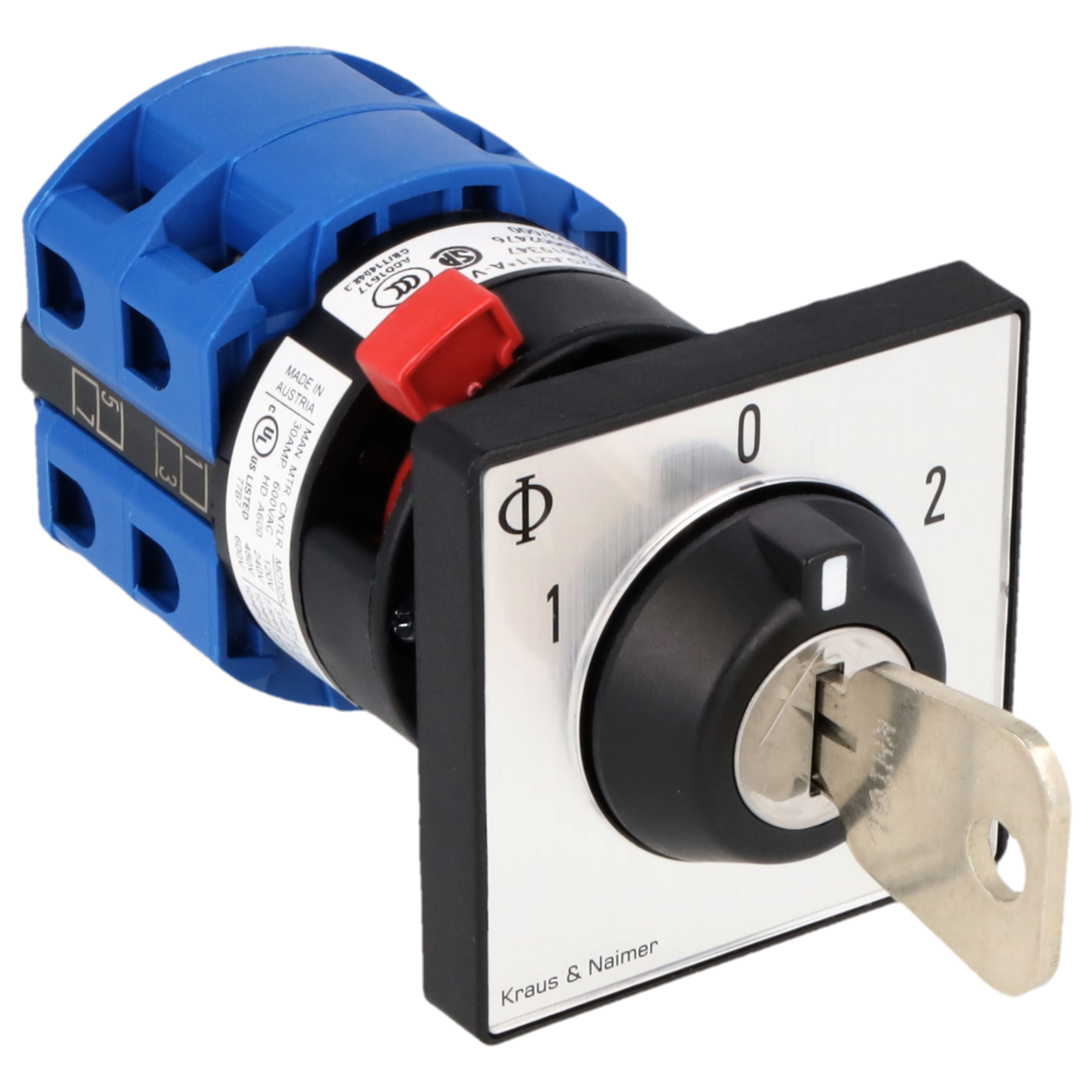 Key switch; Changeover switch w. OFF; 2-pole; 1-0-2; single hole mounting; Key-Lock Device