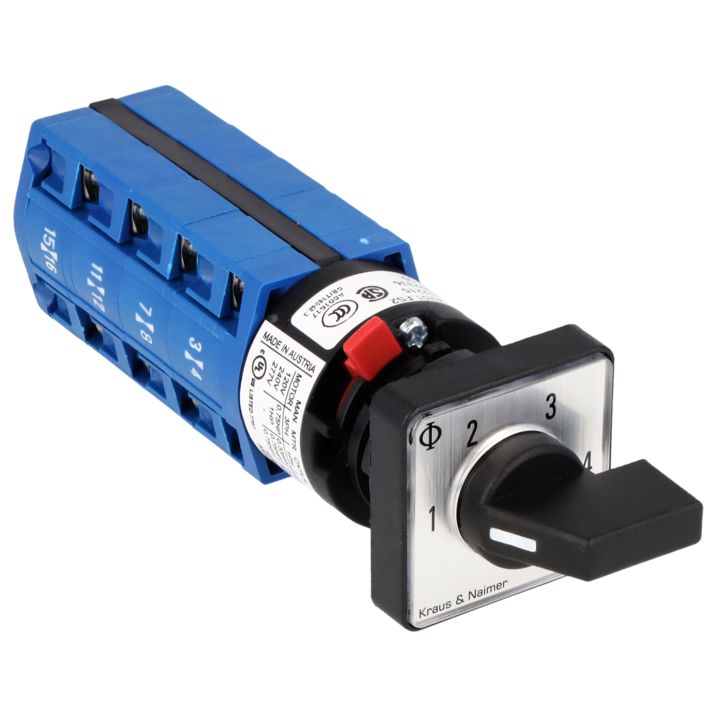 Stufenschalter 1-4; 2-polig; 1-2-3-4; Zentralbefestigung