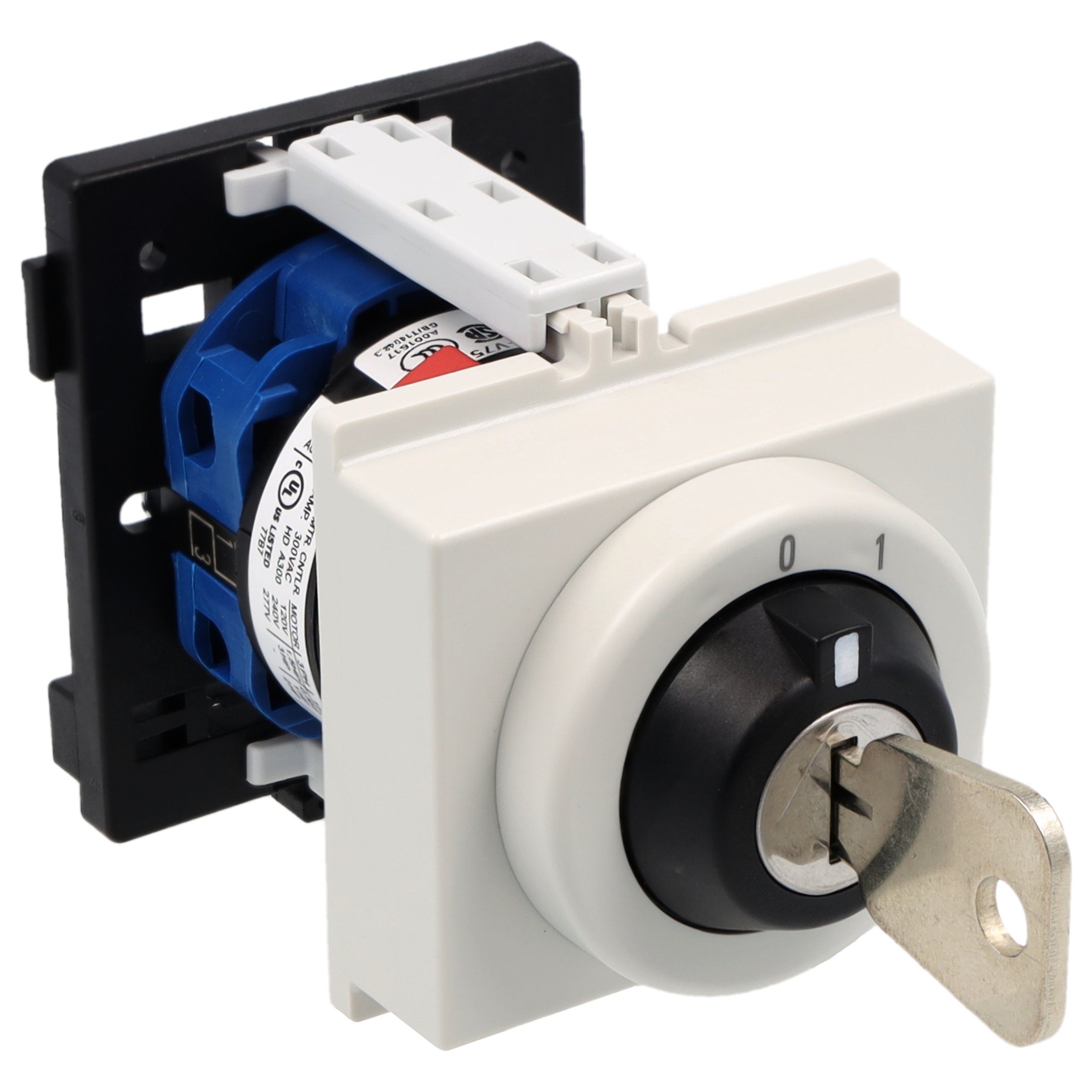 Schlüsselschalter; Ein-Taster; 0-1; Reiheneinbau; Schlüsseleinrichtung