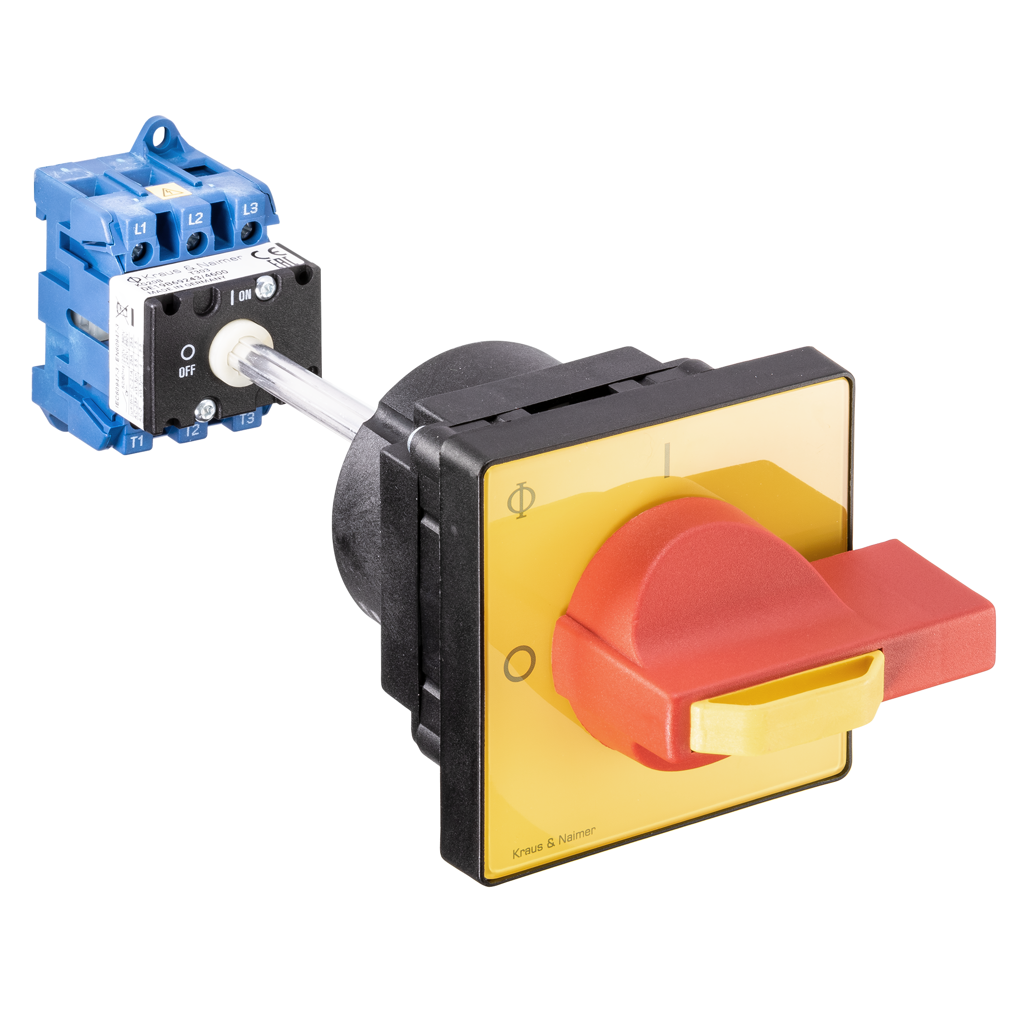 Main switch; ON/OFF switch; 3-pole; 0-I; Base mounting/DIN rail mounting; Padlock Device; Shaft Extension