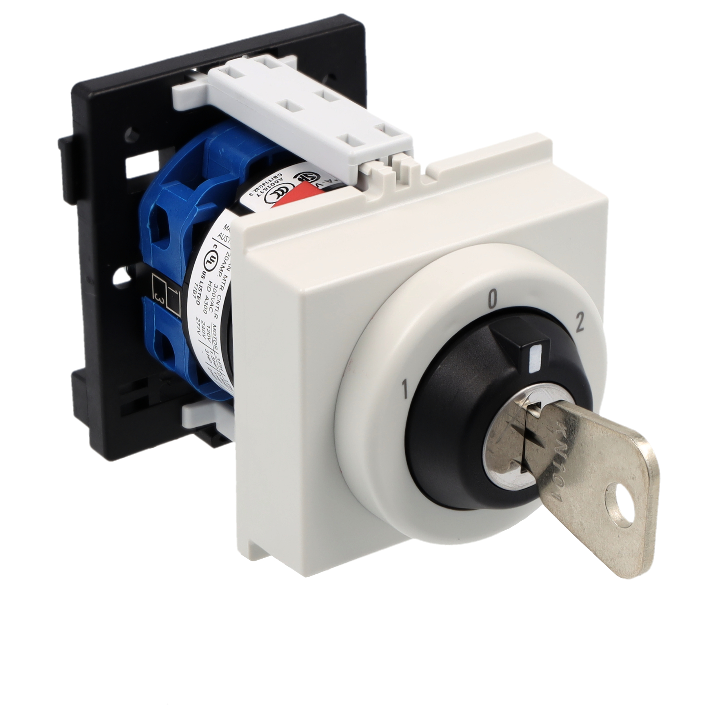 Key switch; Changeover switch w. OFF; 1-pole; 1-0-2; DIN rail mounting; Key-Lock Device