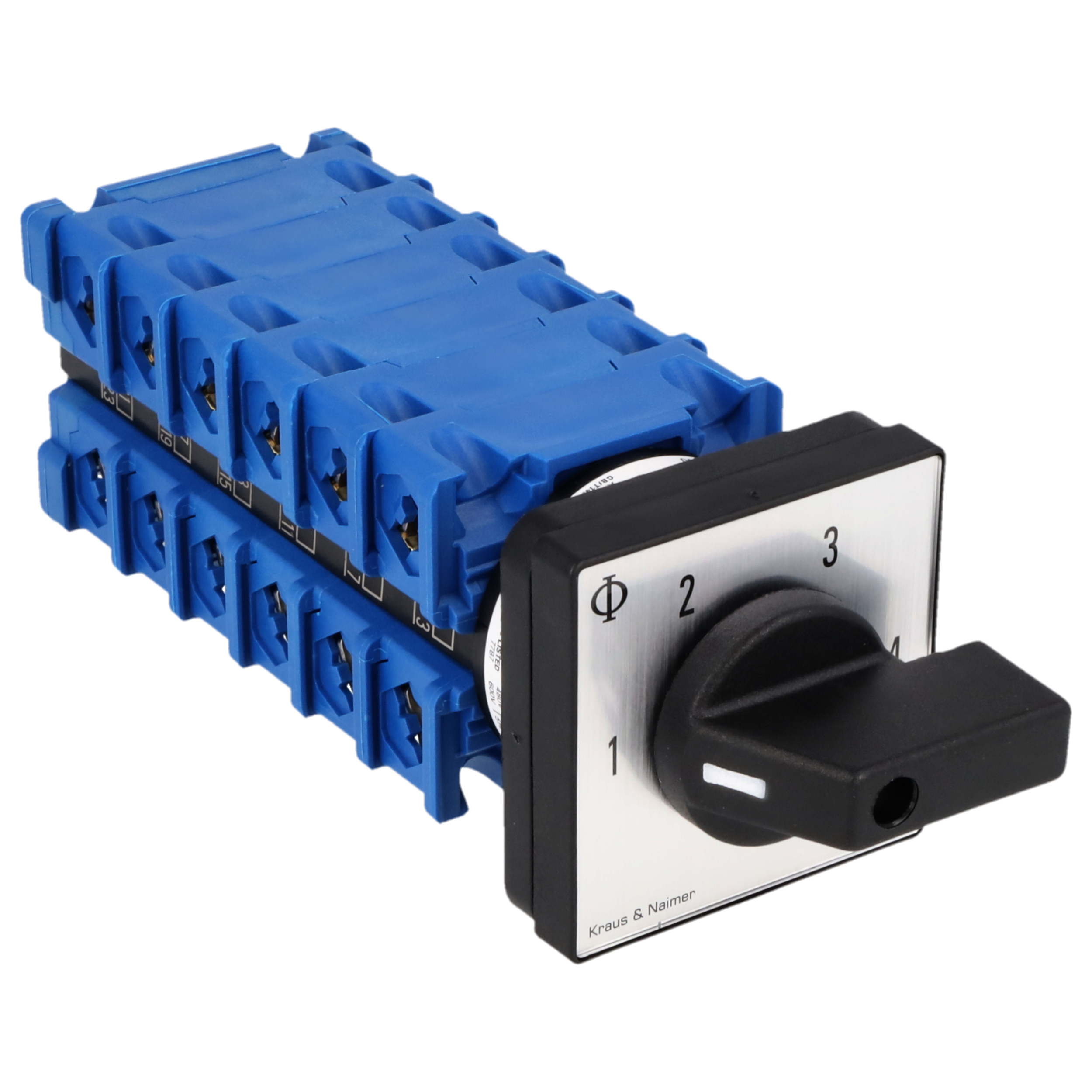 Stufenschalter 1-4; 3-polig; 1-2-3-4; Fronteinbau 4-Loch