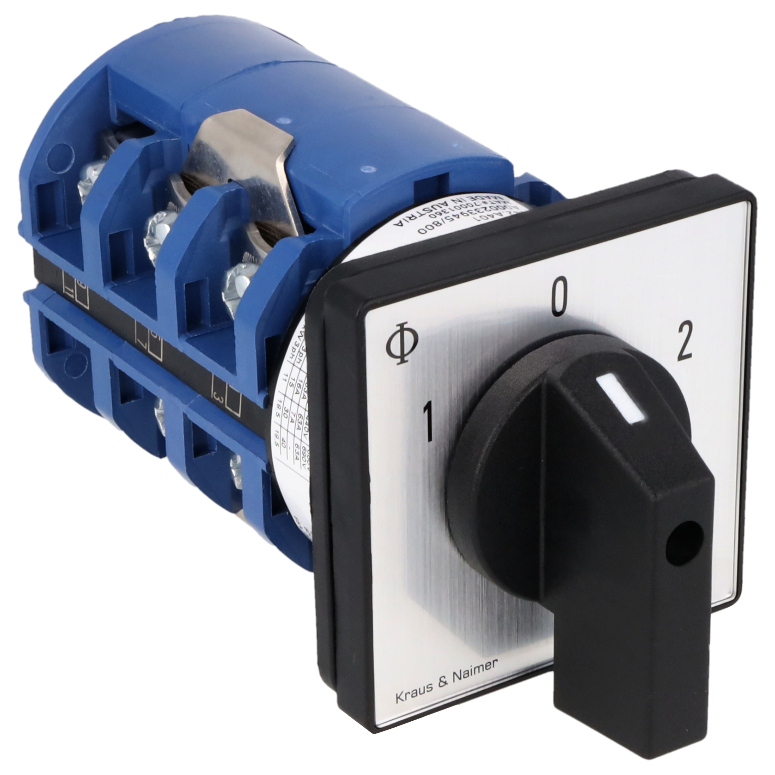 Wendeumschalter; 3-polig; 1-0-2; Fronteinbau 4-Loch