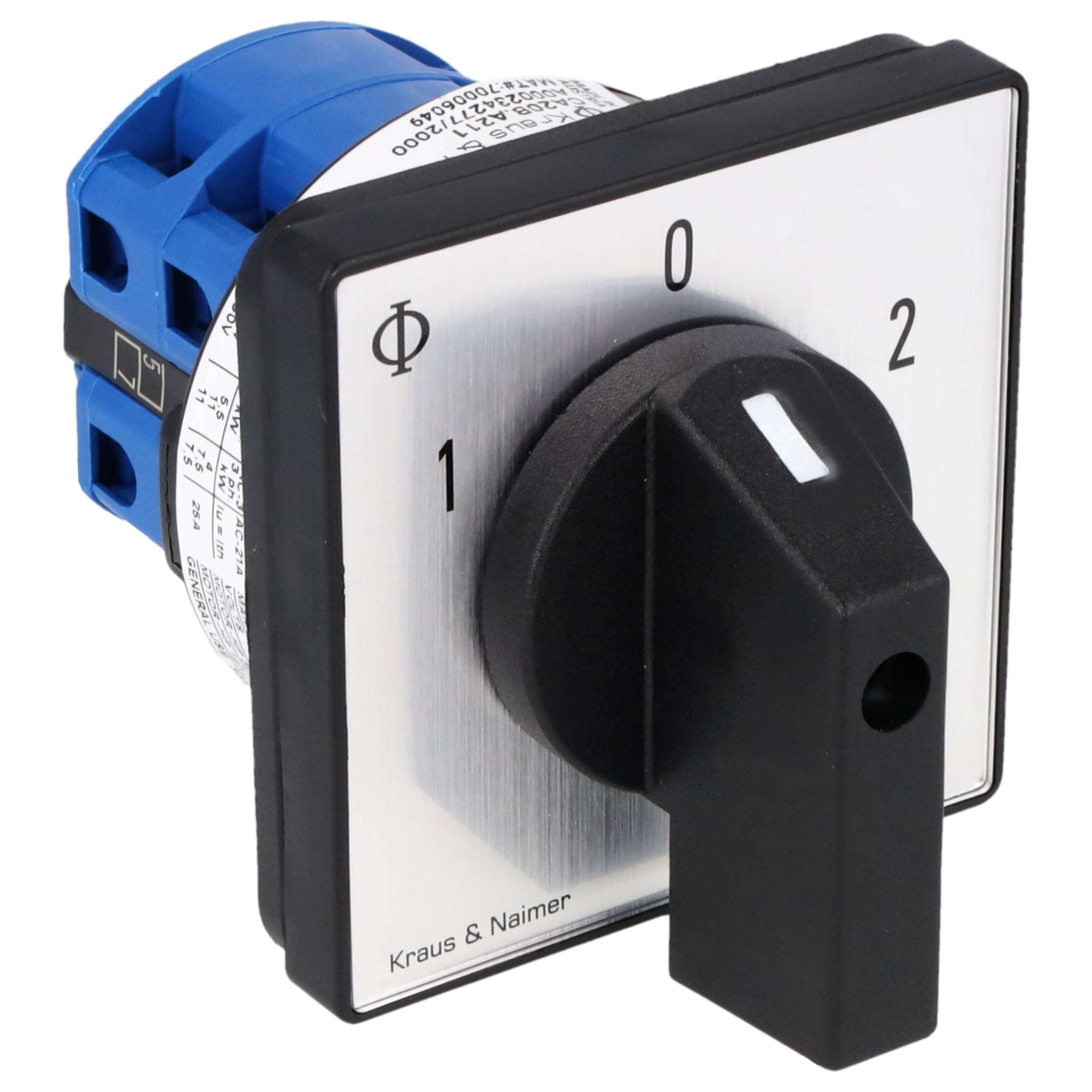 Changeover switch w. OFF; 2-pole; 1-0-2; Panel mounting 4-hole