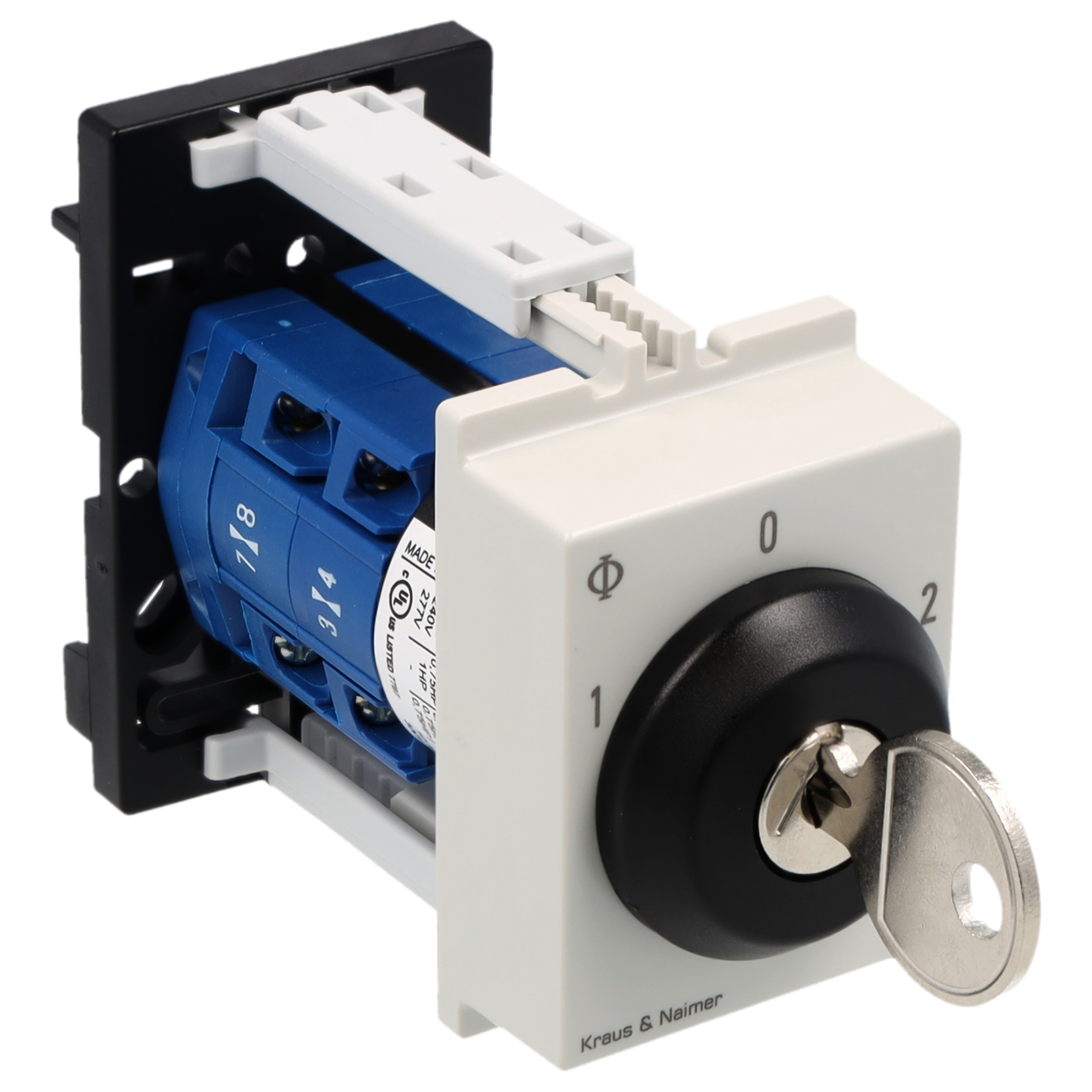 Schlüsselschalter; Umschalter m.0; 2-polig; 1-0-2; Reiheneinbau; Schlüsseleinrichtung