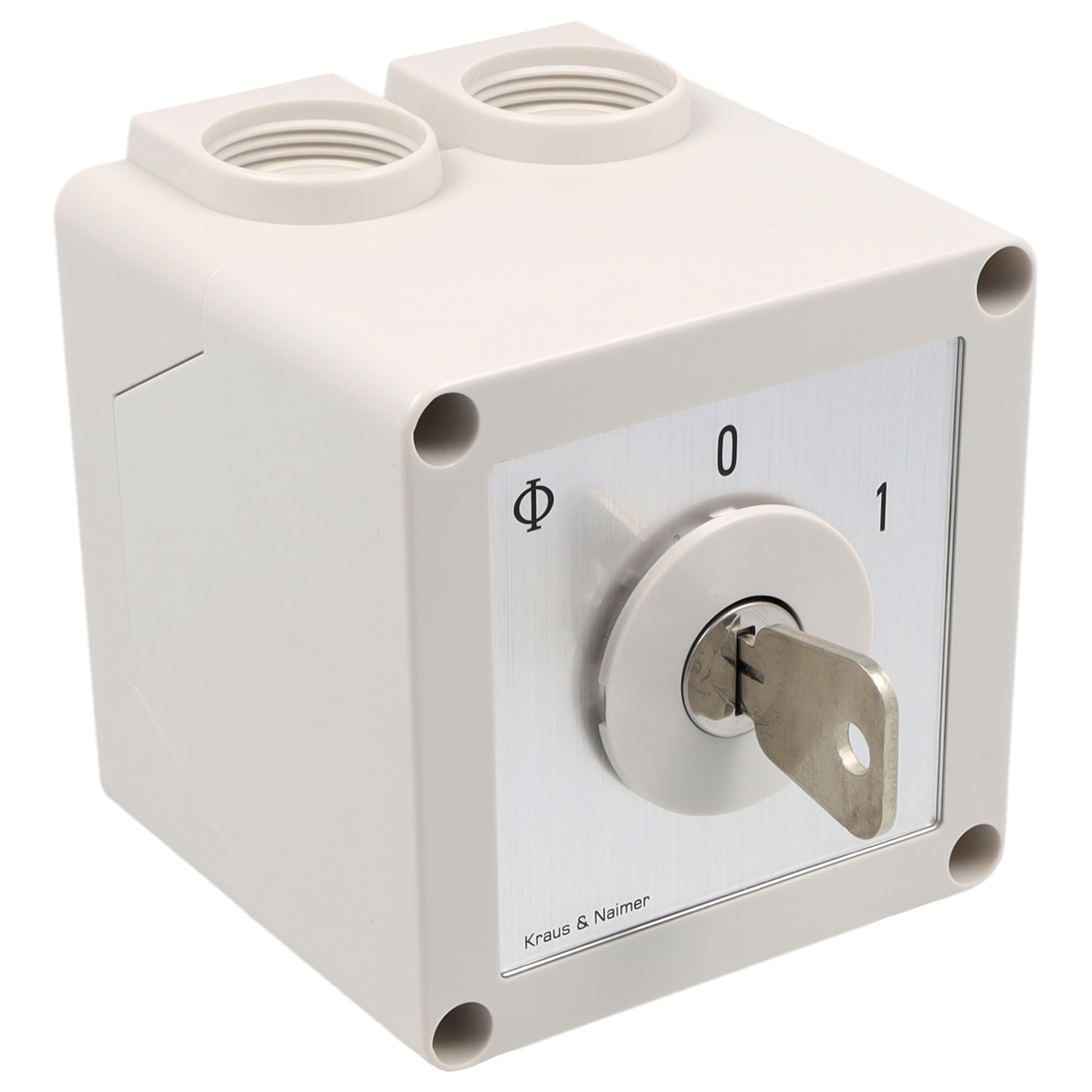 Key switch; Changeover switch w. OFF; 2-pole; 1-0-2; Plastic housing; Key-Lock Device