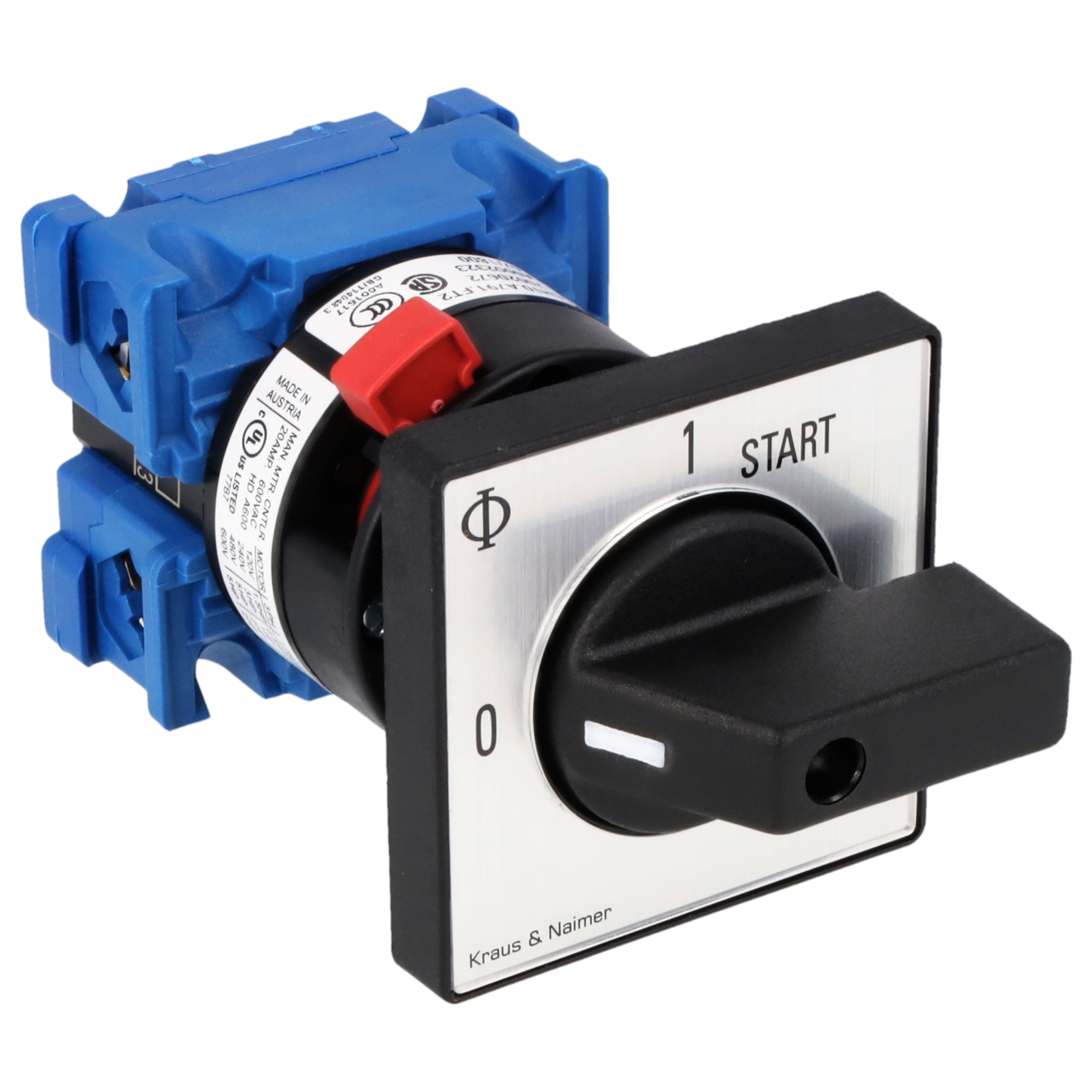 Start stop switch, isol. cont.; 0-1-START; single hole mounting