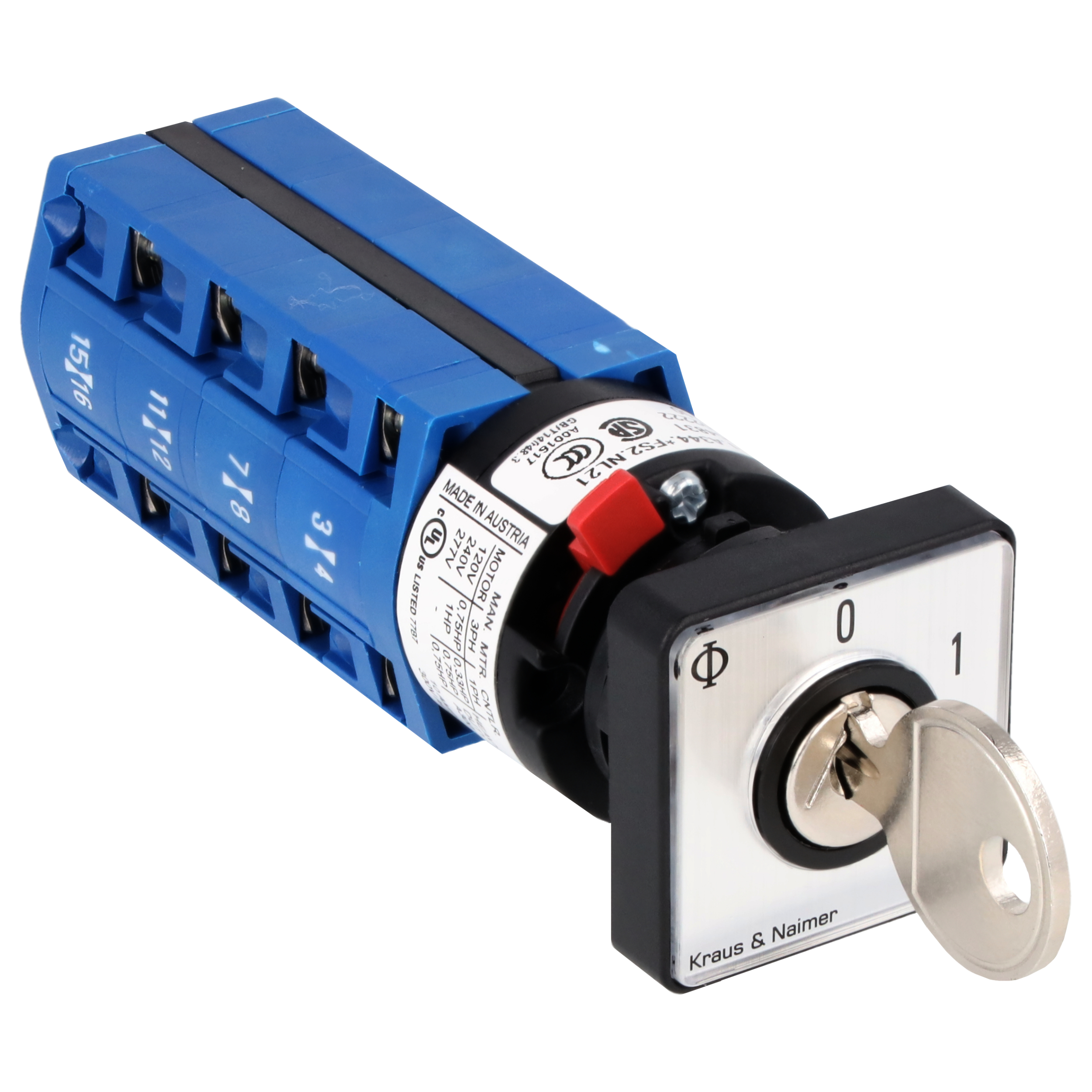 Schlüsselschalter; Umschalter o.0; 4-polig; 1-2; Zentralbefestigung; Schlüsseleinrichtung