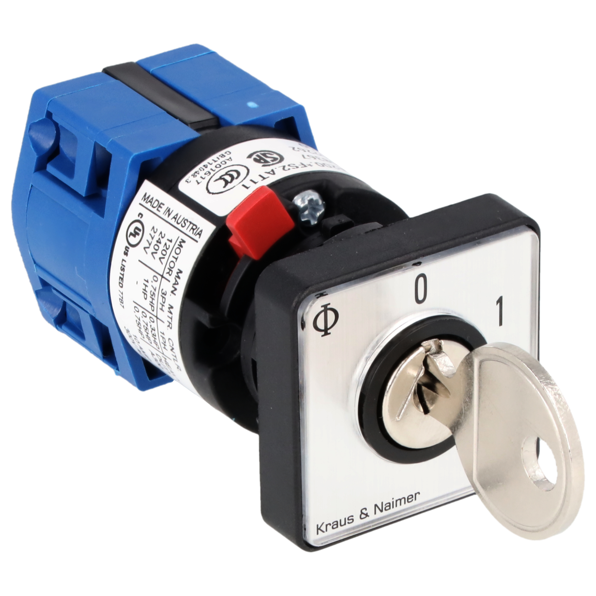 Key switch; Changeover switch w. OFF, SR; 1-pole; 1-0-1; single hole mounting; Key-Lock Device