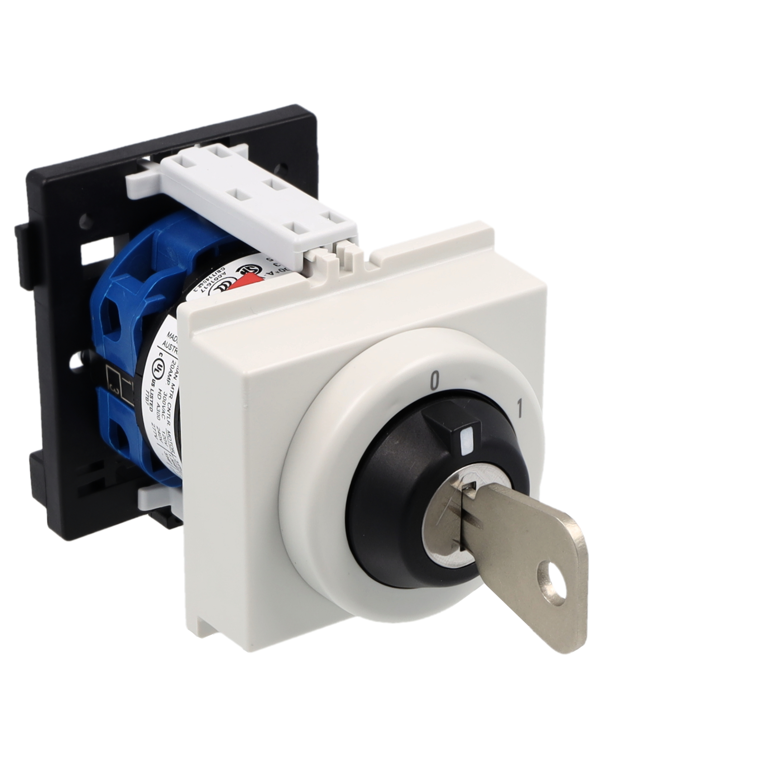 Schlüsselschalter; Ausschalter; 1-polig; 0-1; Reiheneinbau; Schlüsseleinrichtung