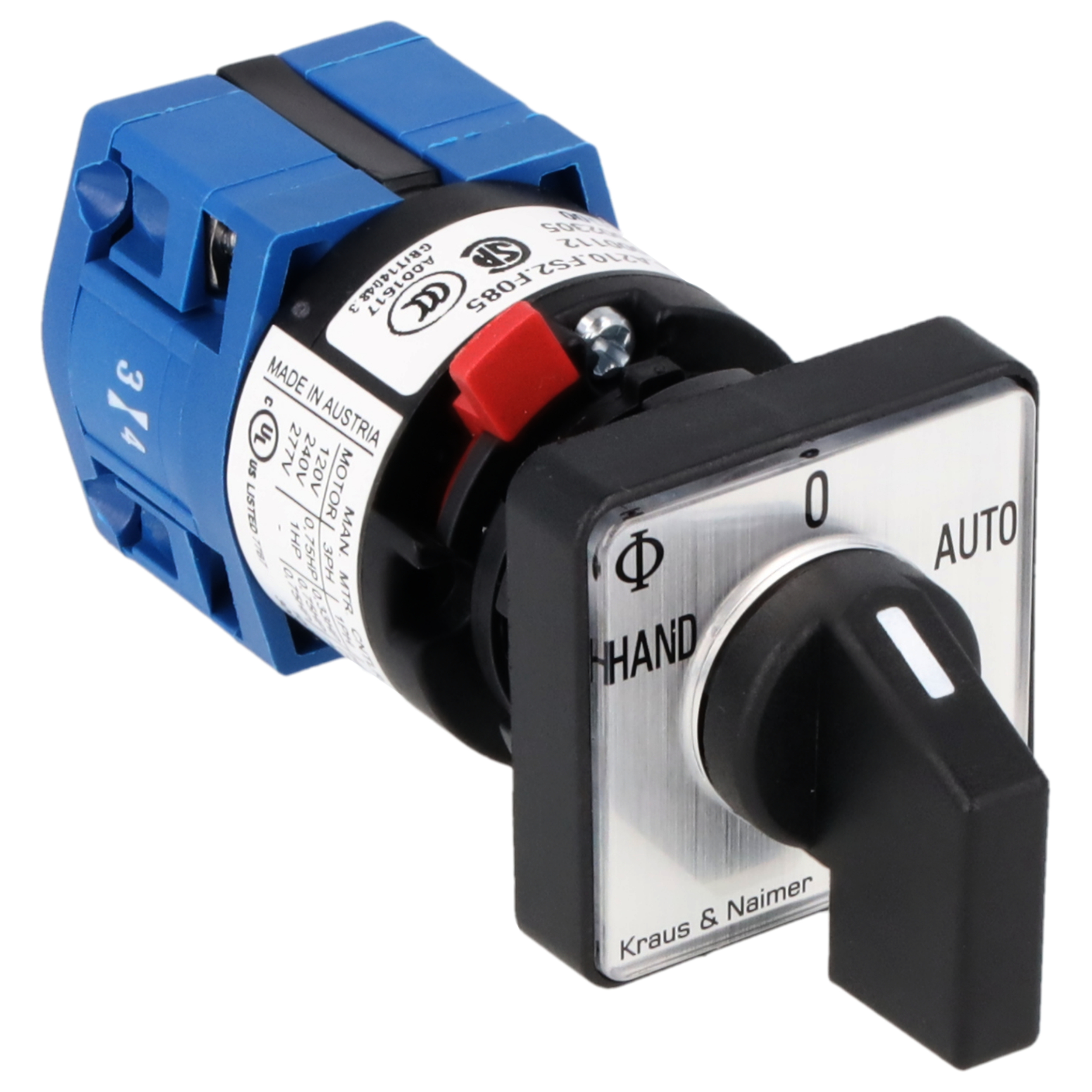 Changeover switch w. OFF; 1-pole; HAND-0-AUTO; single hole mounting