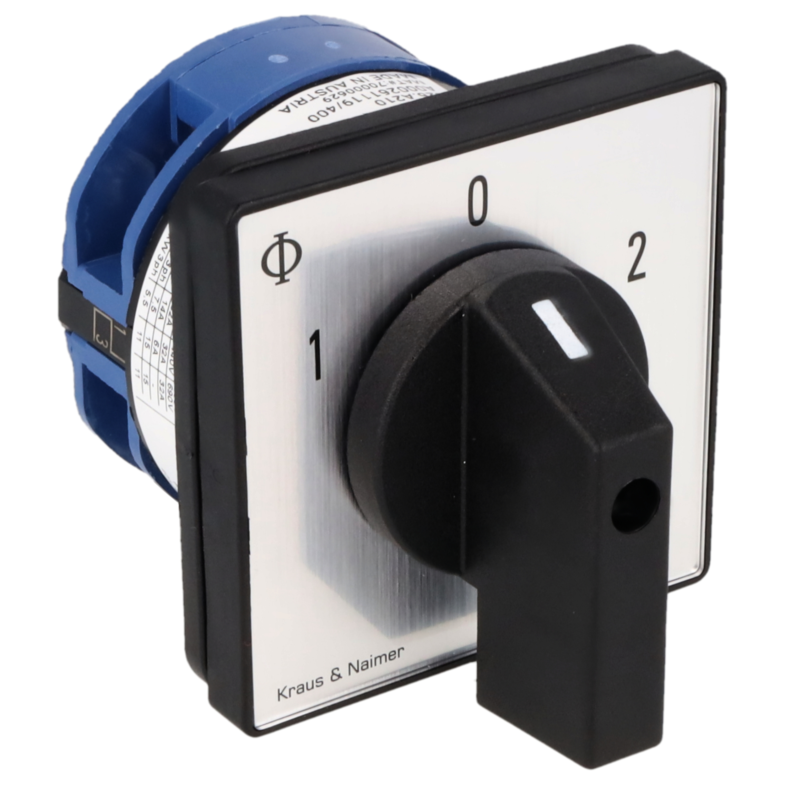 Changeover switch w. OFF; 1-pole; 1-0-2; Panel mounting 4-hole