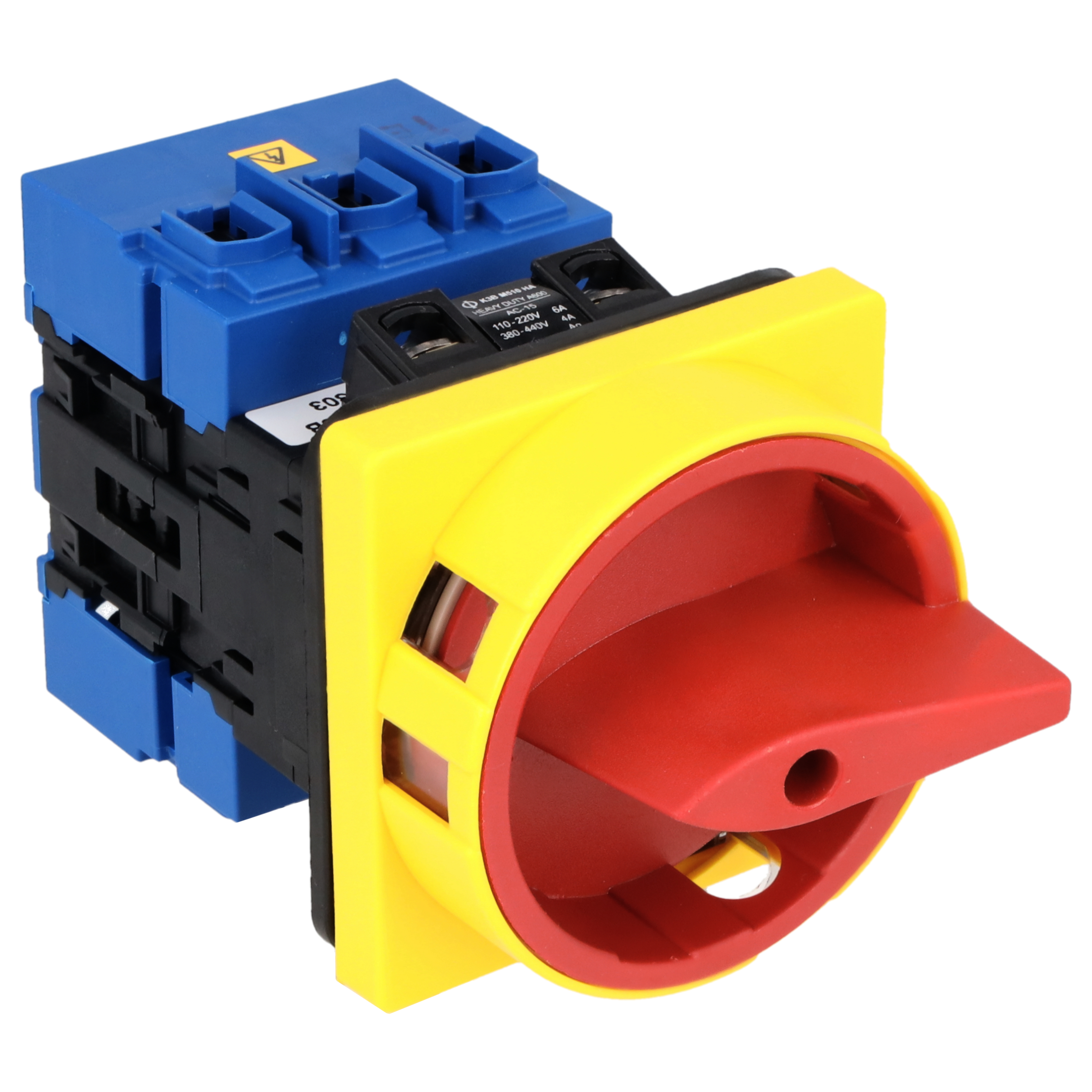 Hauptschalter; Ausschalter; 3-polig; 0-I; Fronteinbau 4-Loch; Sperrvorrichtung; rot; Hilfskontakt