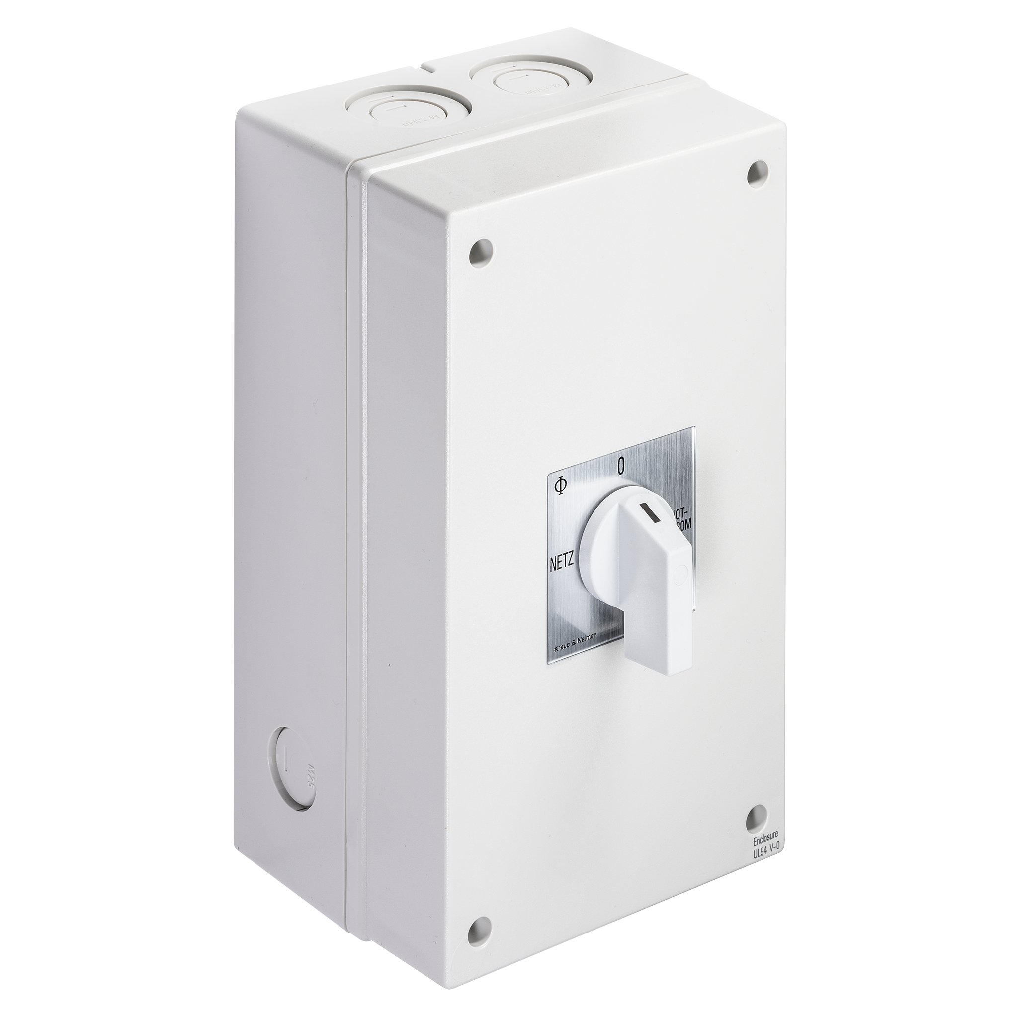 Changeover switch w. OFF; 4-pole; NETZ-0-NOTSTROM; Plastic housing