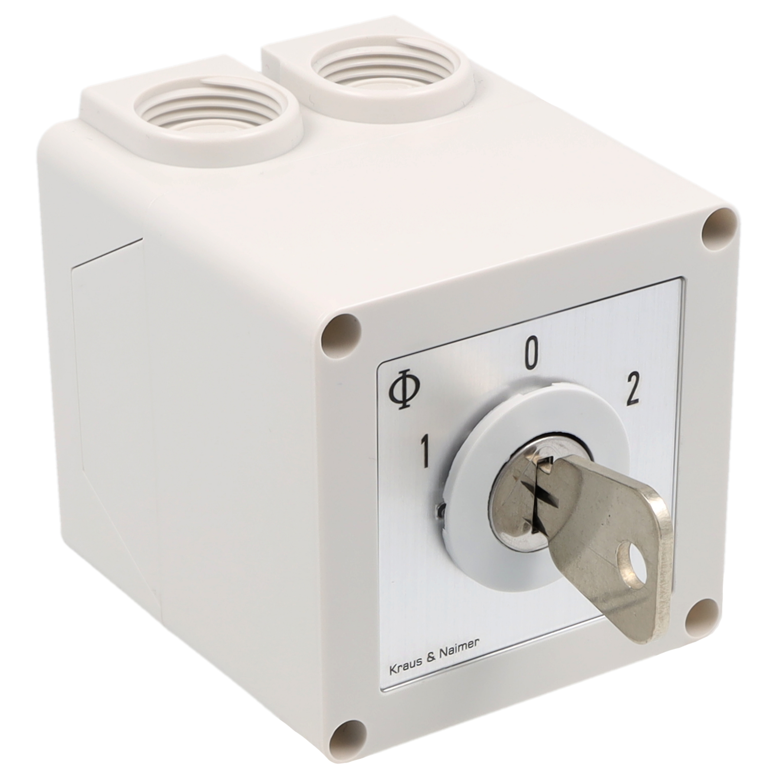 Key switch; Changeover switch w. OFF; 2-pole; 1-0-2; Plastic housing; Key-Lock Device