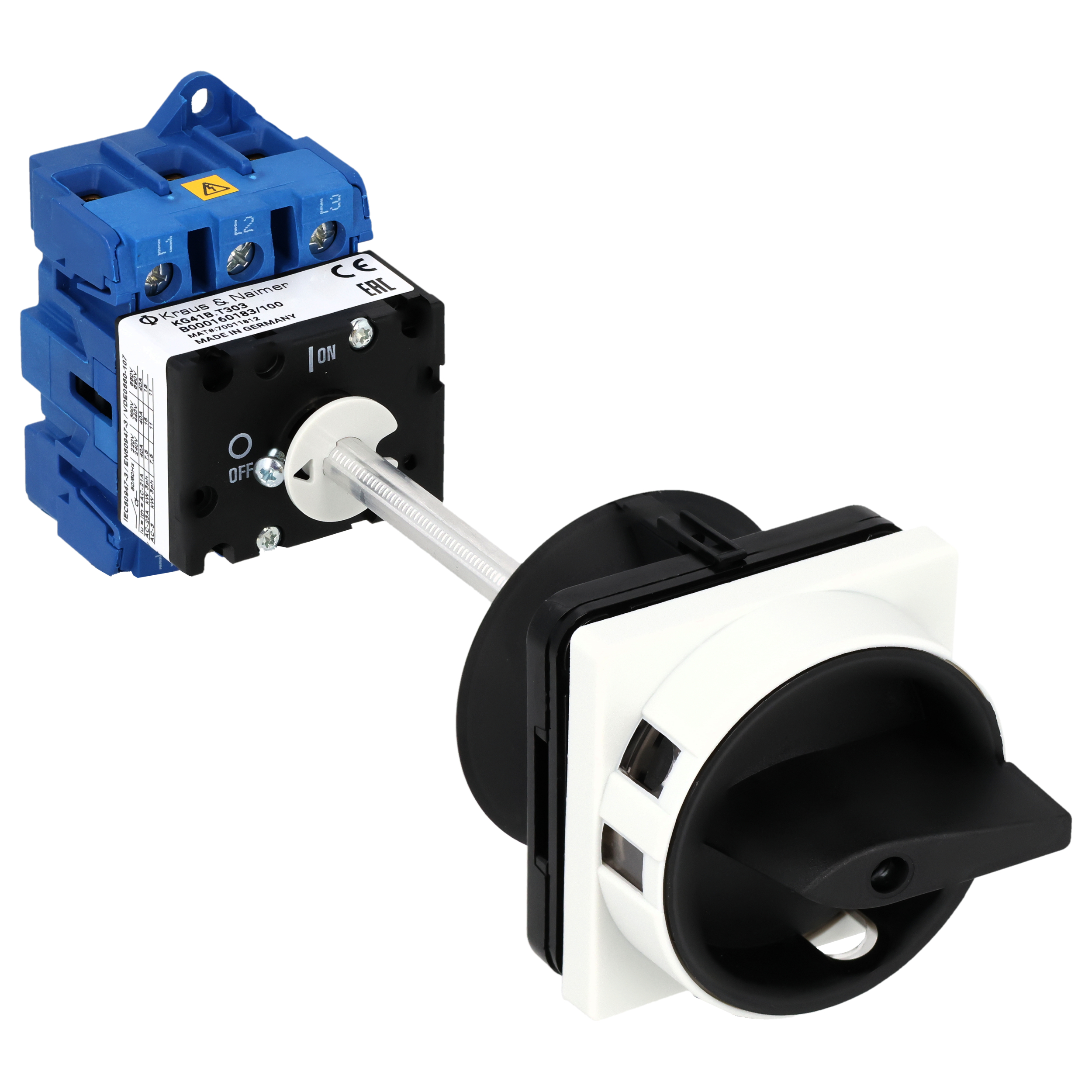 Hauptschalter; Ausschalter; 3-polig; 0-I; Verteilereinbau/Reiheneinbau; Sperrvorrichtung; schwarz; Türkupplung; Achsverlängerung