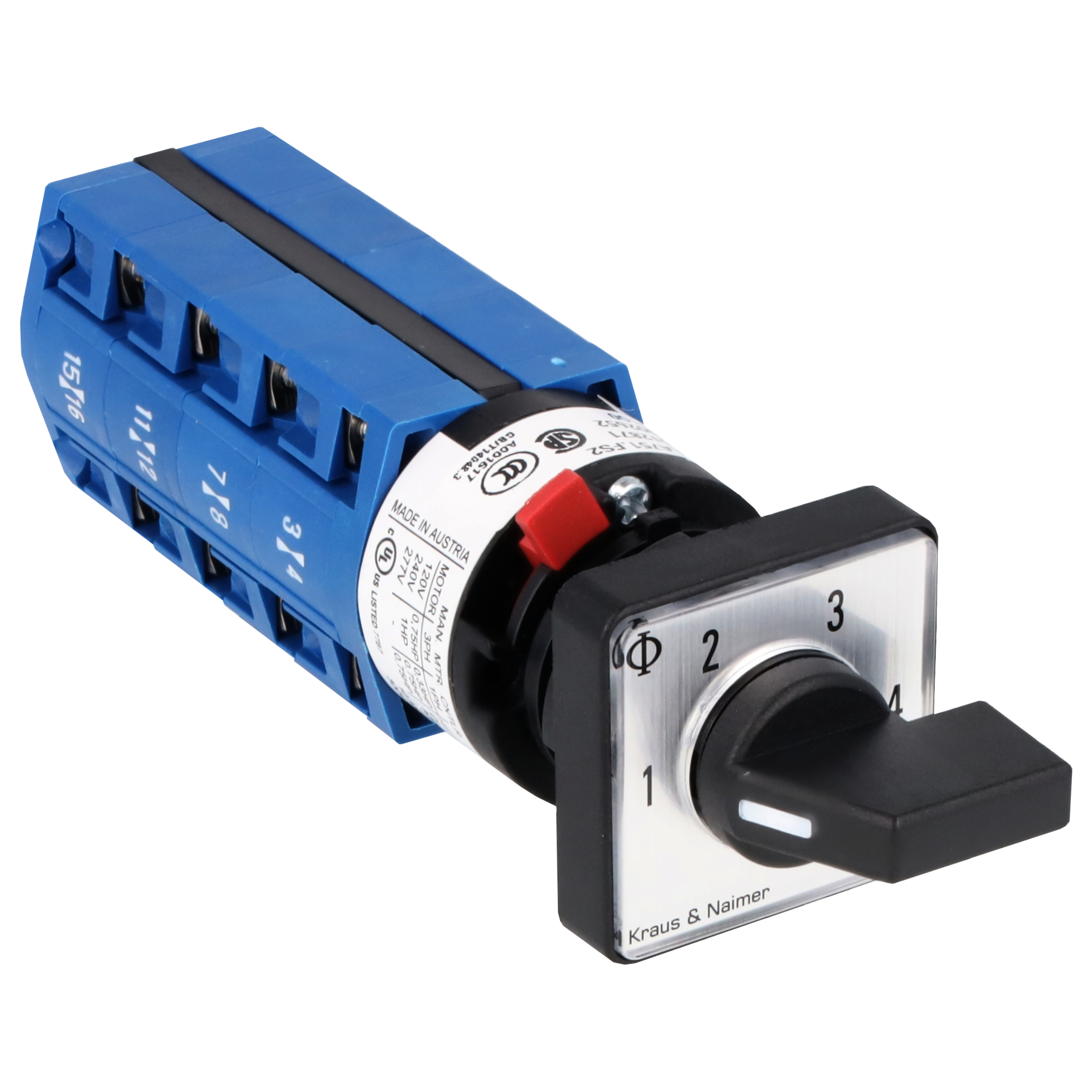 Stufenschalter 1-4; 2-polig; 1-2-3-4; Zentralbefestigung