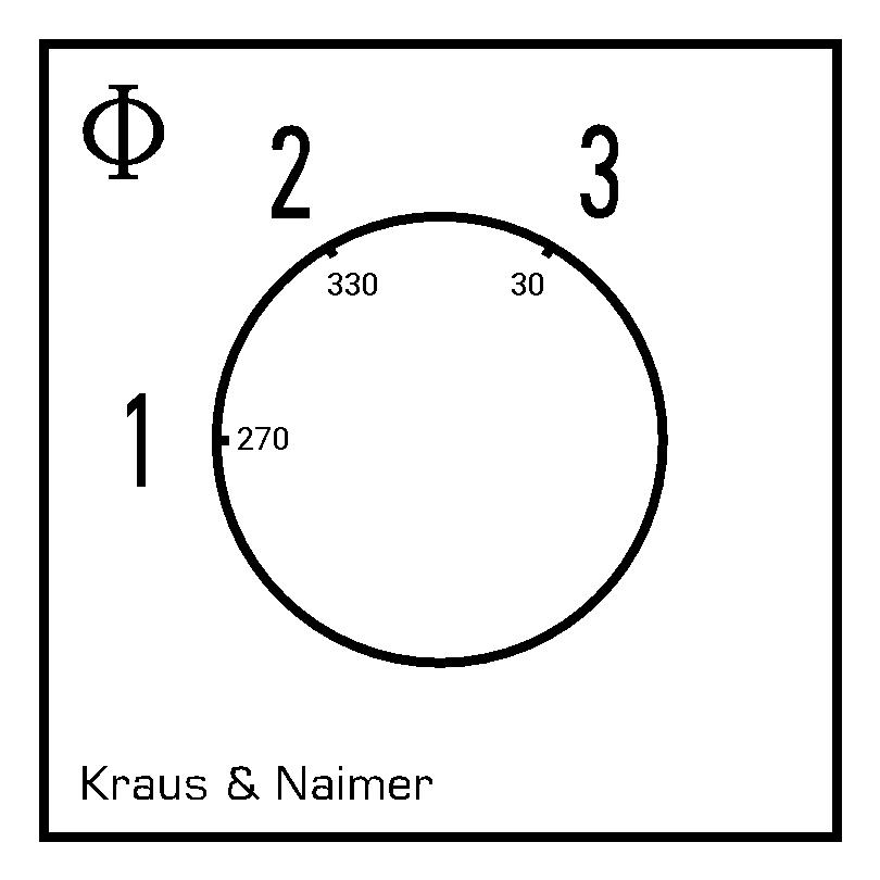 Stufenschalter 1-3; 3-polig; 1-2-3; Fronteinbau 2-Loch