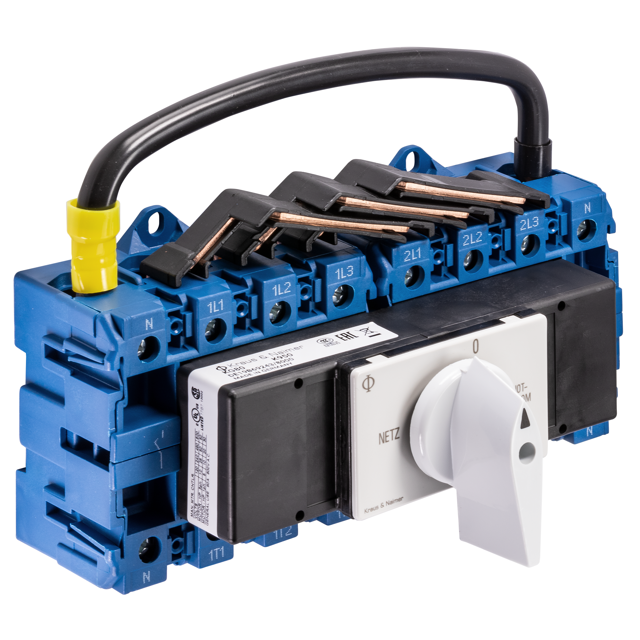 Changeover switch w. OFF; 4-pole; NETZ-0-NOTSTROM; Base mounting/DIN rail mounting