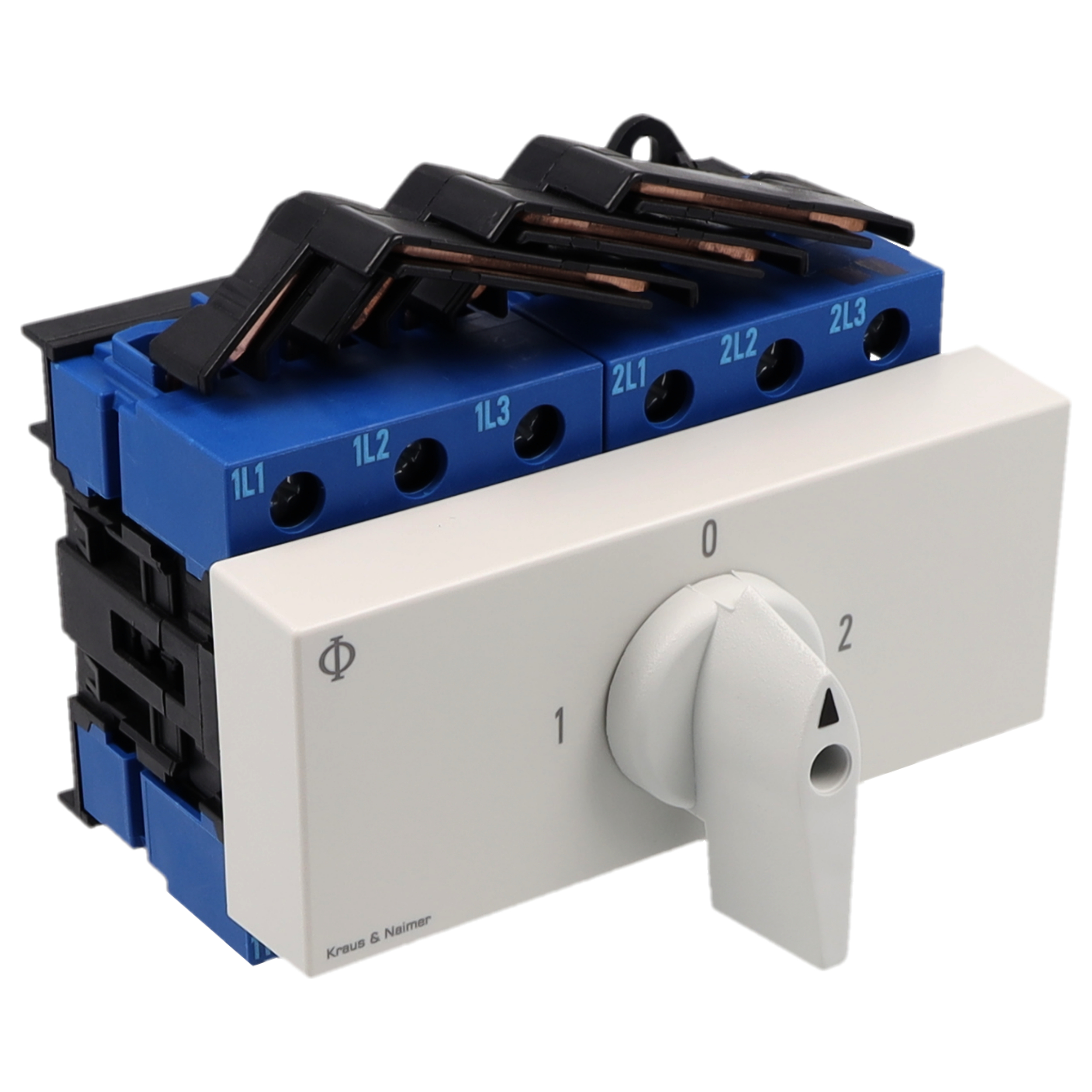 Changeover switch w. OFF; 3-pole; 1-0-2; Base mounting/DIN rail mounting